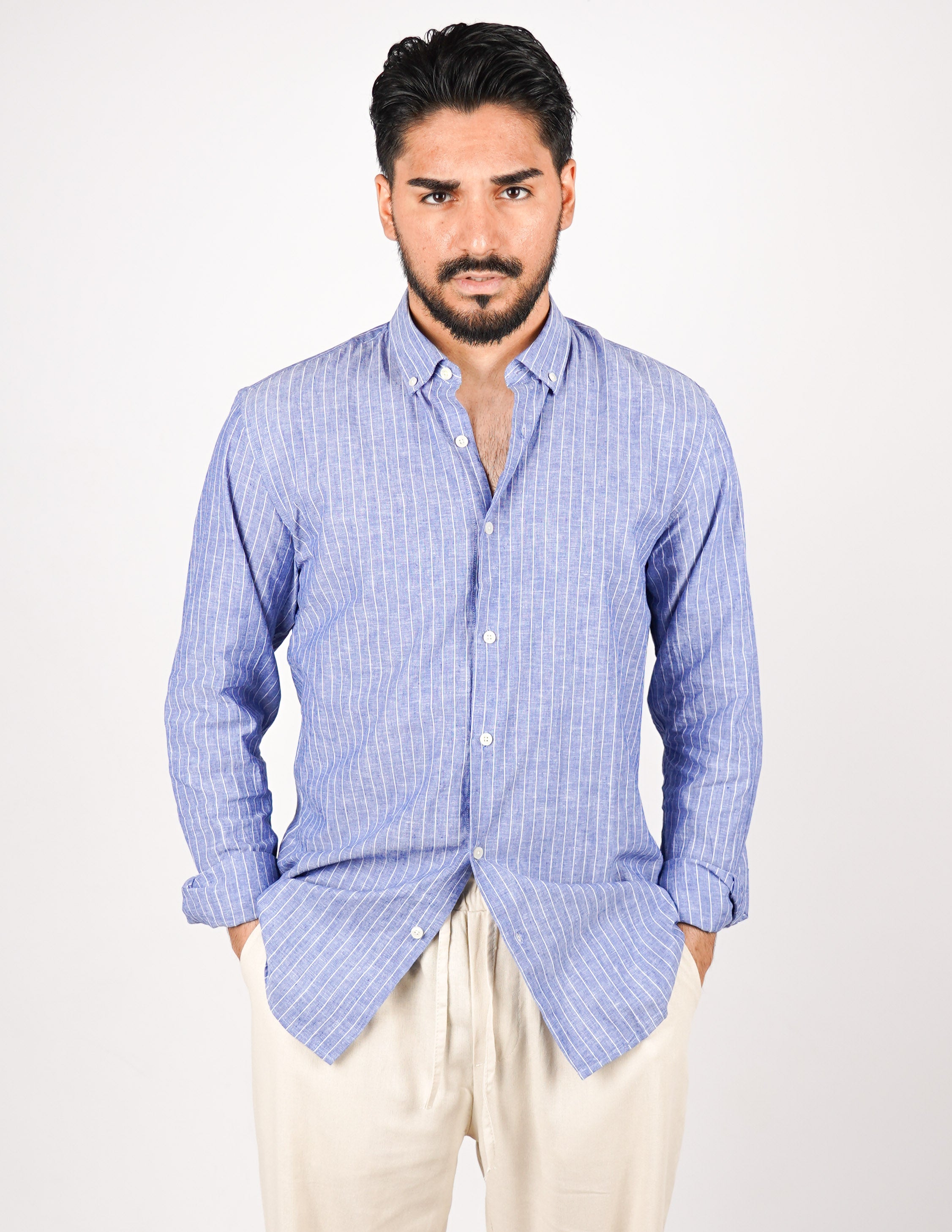 CAMICIA IN MISTO LINO BOTTON DOWN