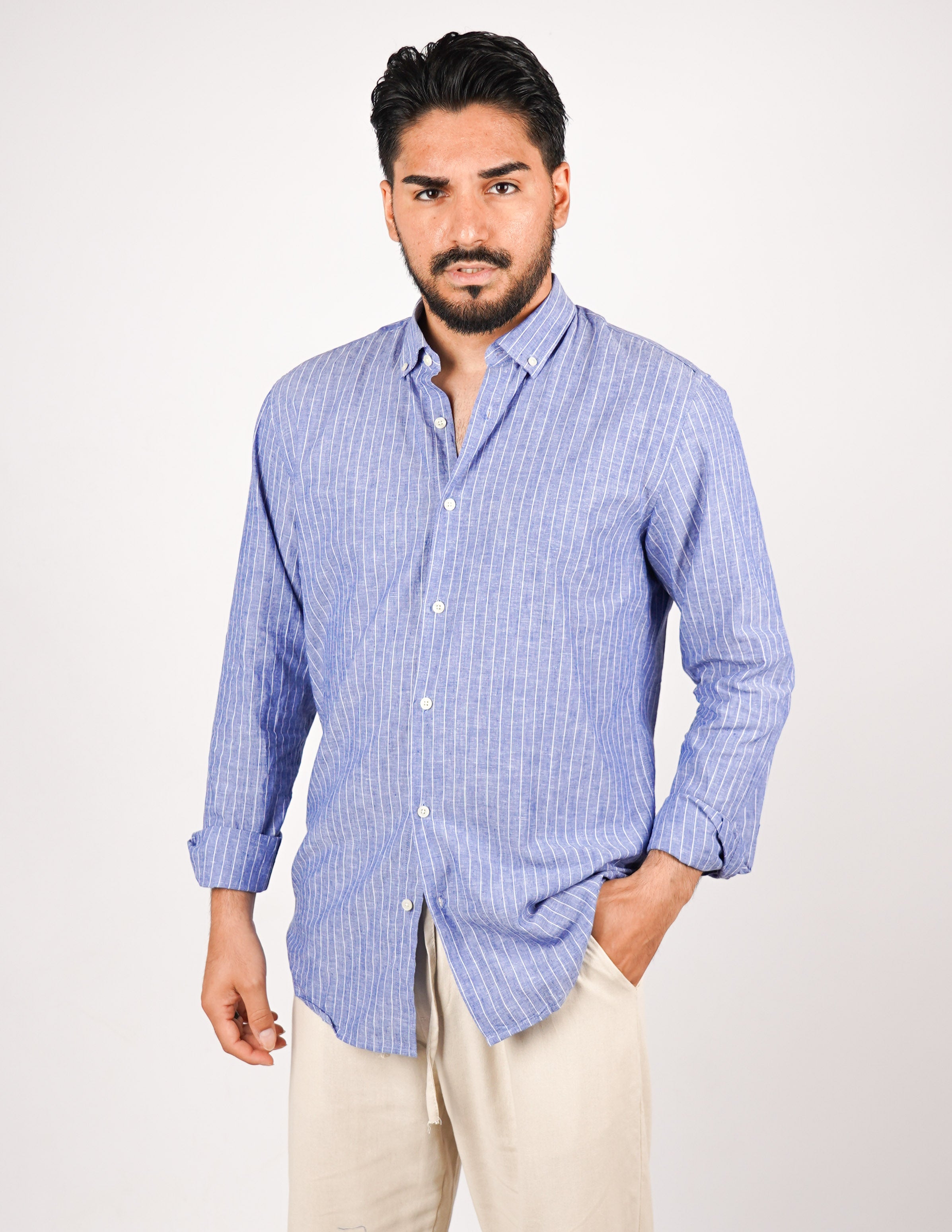 CAMICIA IN MISTO LINO BOTTON DOWN