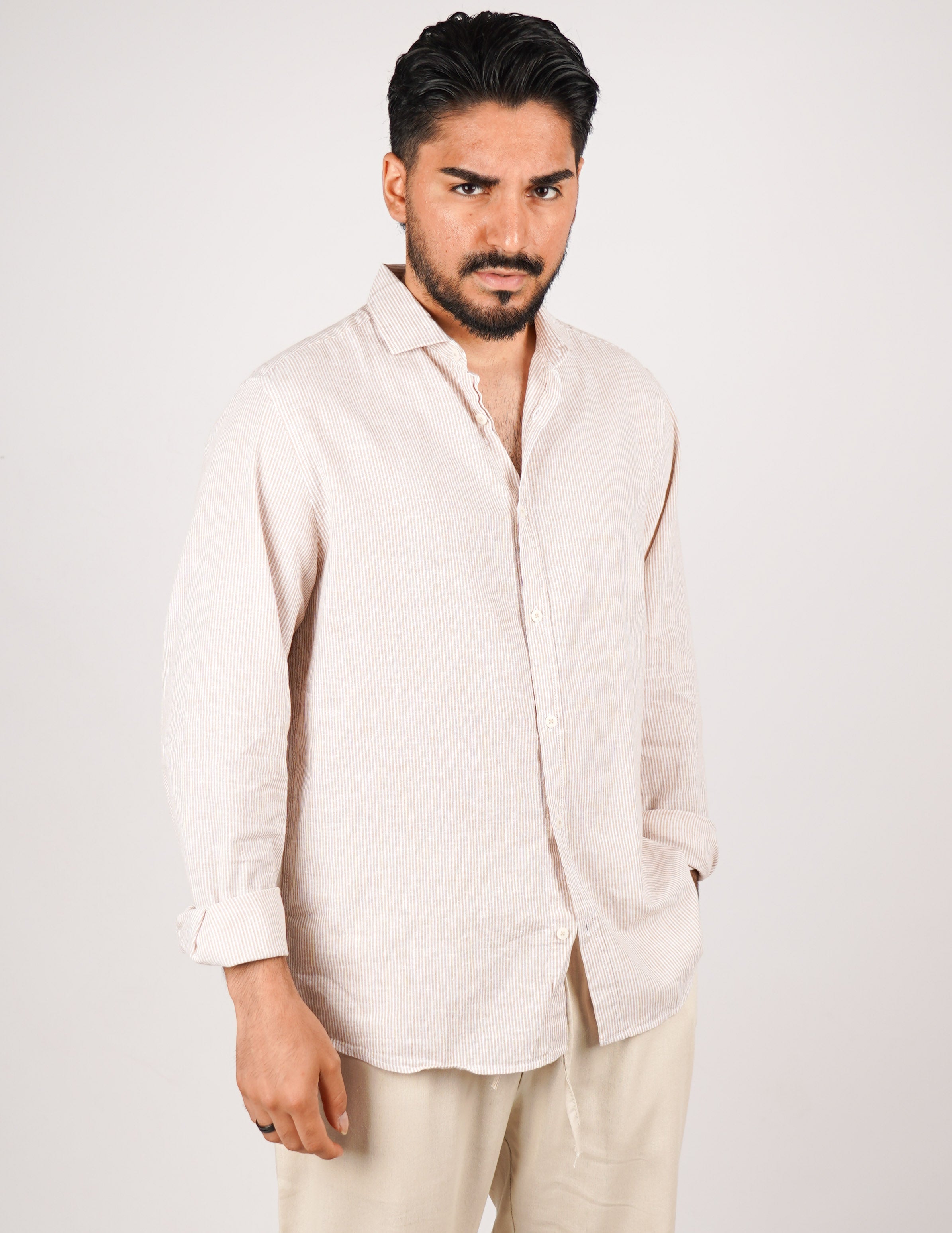 CAMICIA IN MISTO LINO RIGA STRETTA