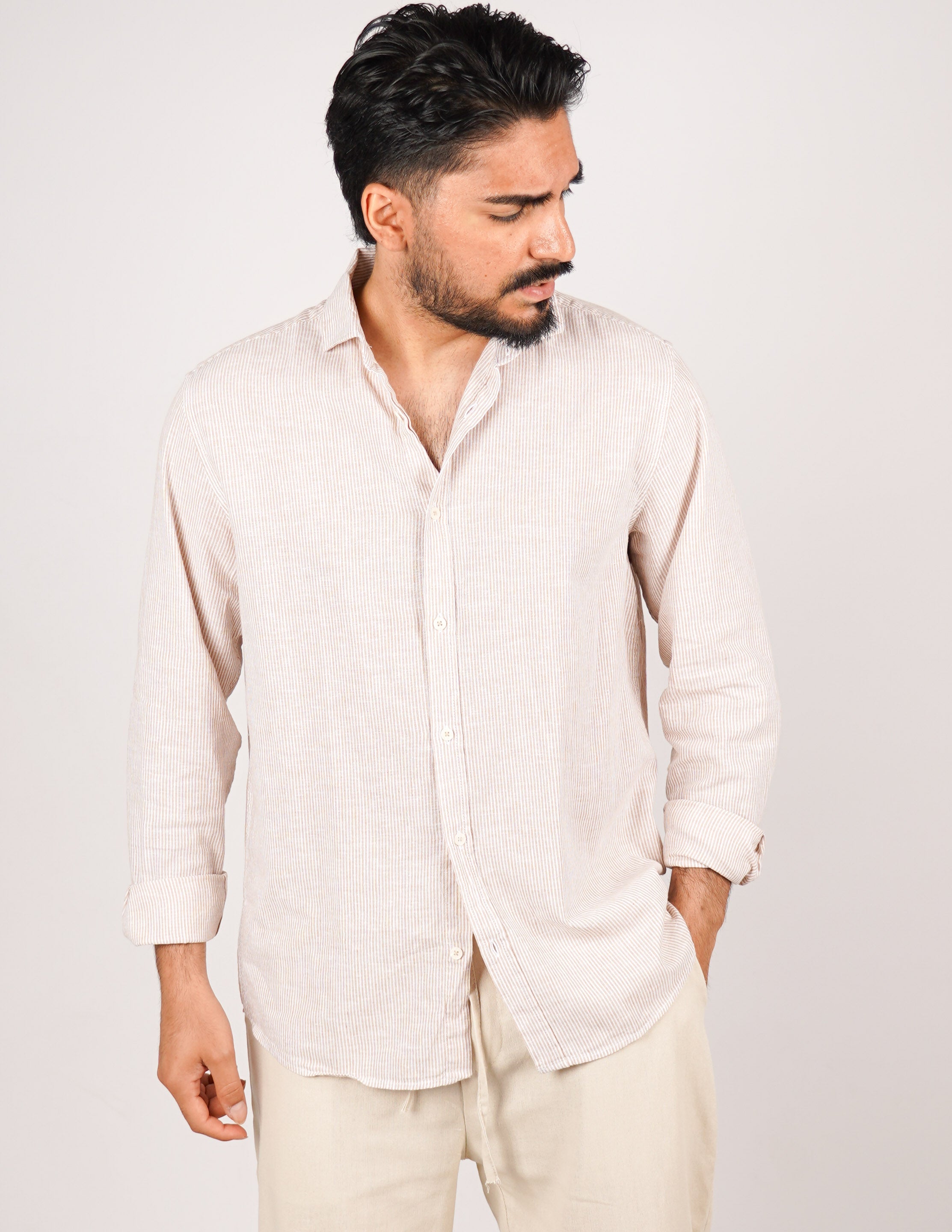 CAMICIA IN MISTO LINO RIGA STRETTA