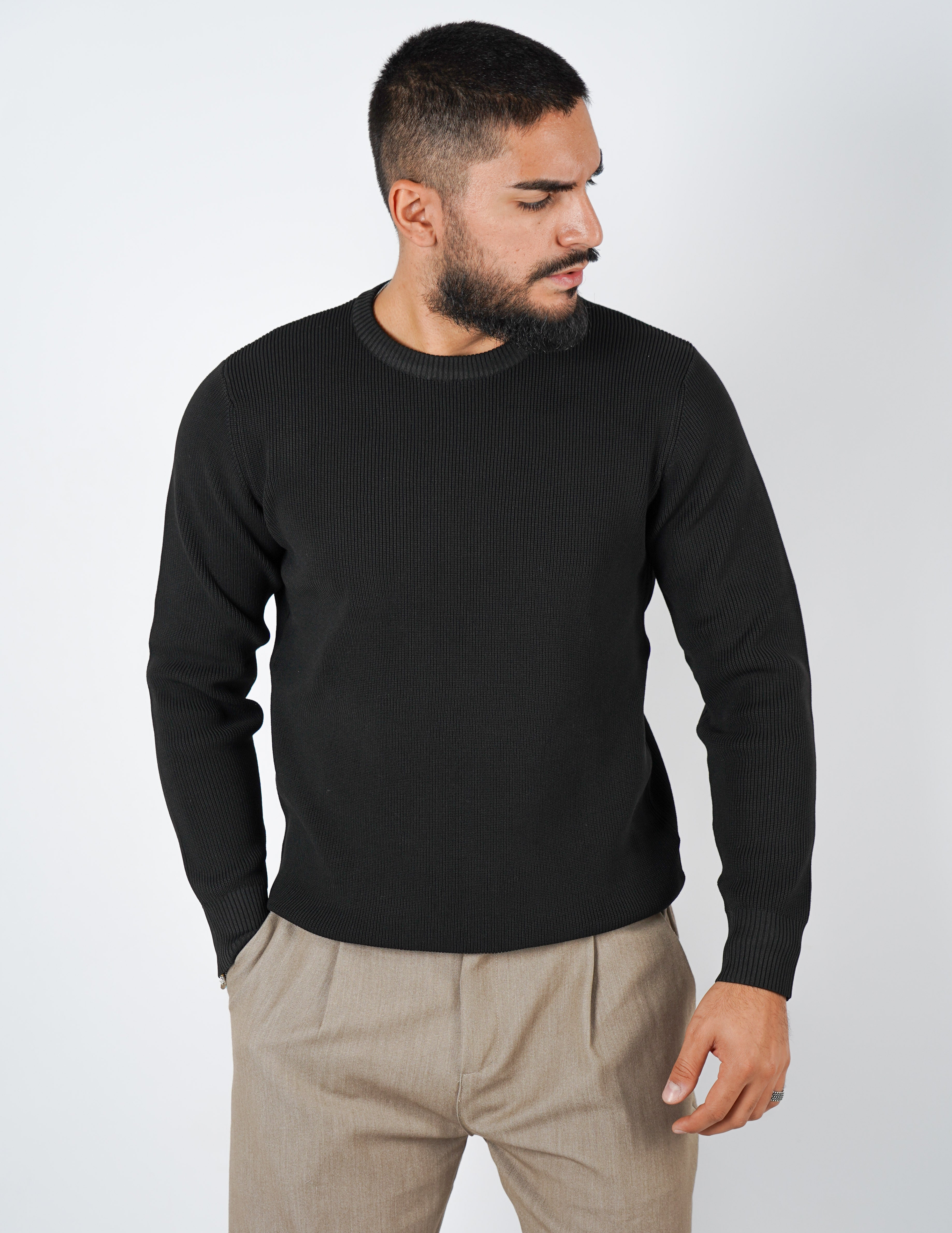 Maglione over D girocollo tessuto tech