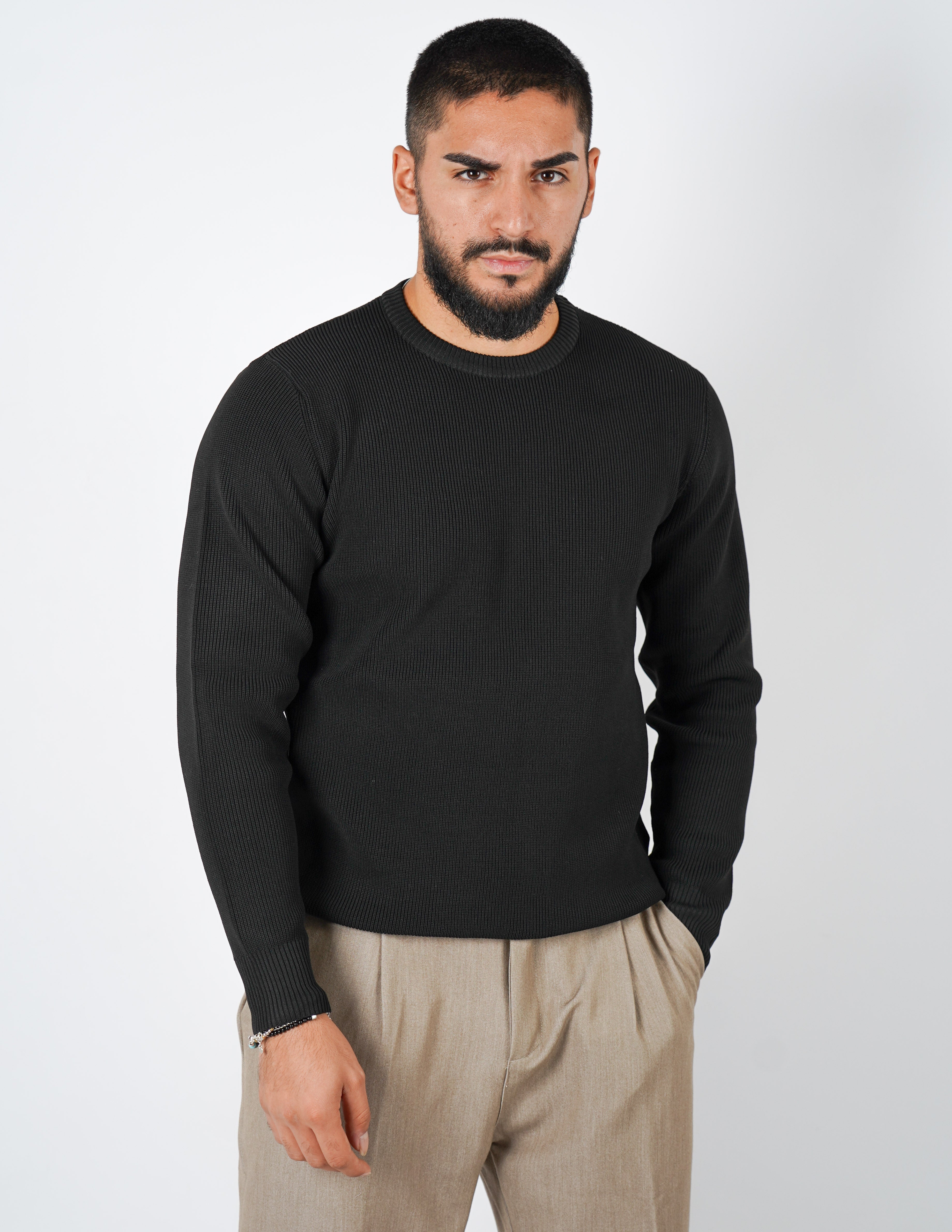 Maglione over D girocollo tessuto tech