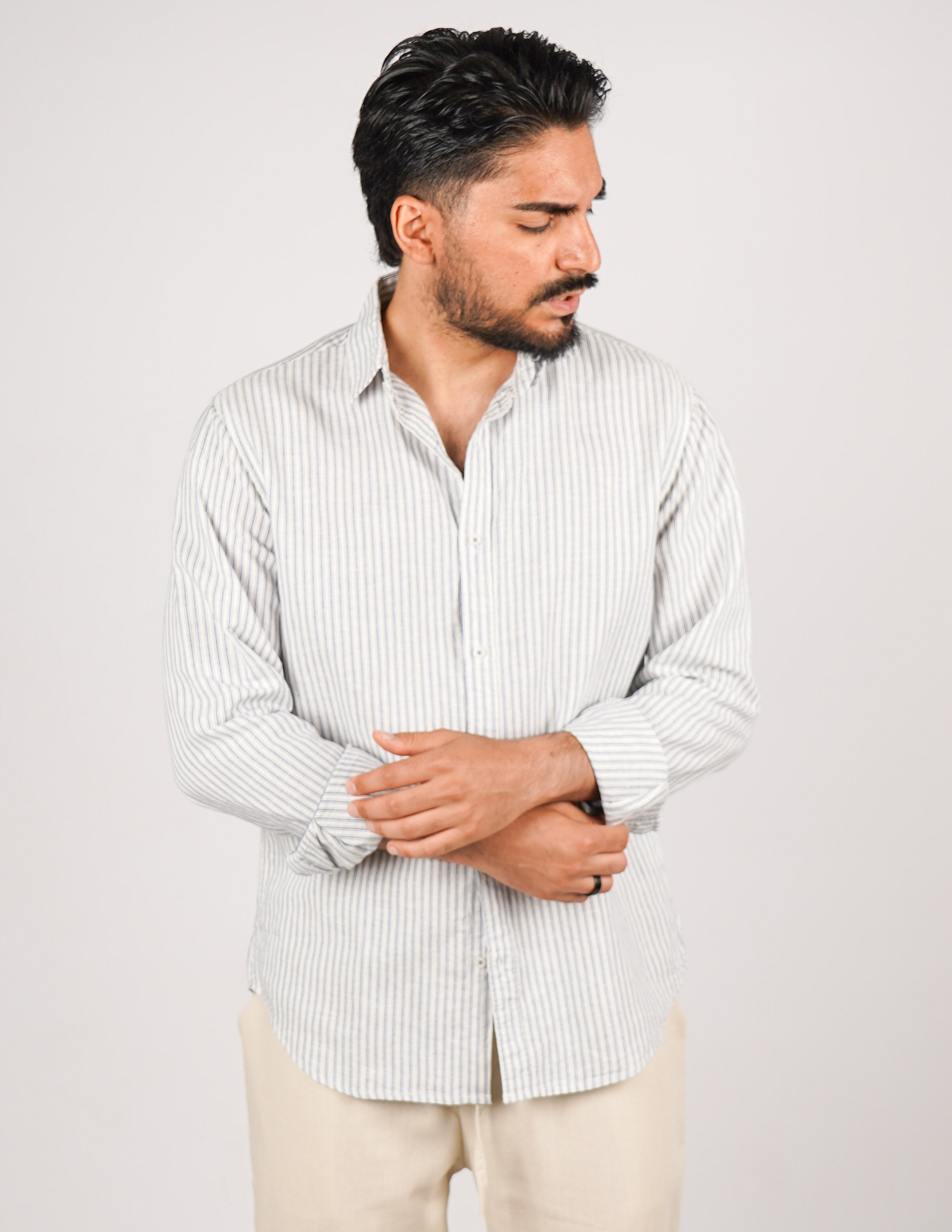 CAMICIA IN MISTO LINO RIGA STRETTA