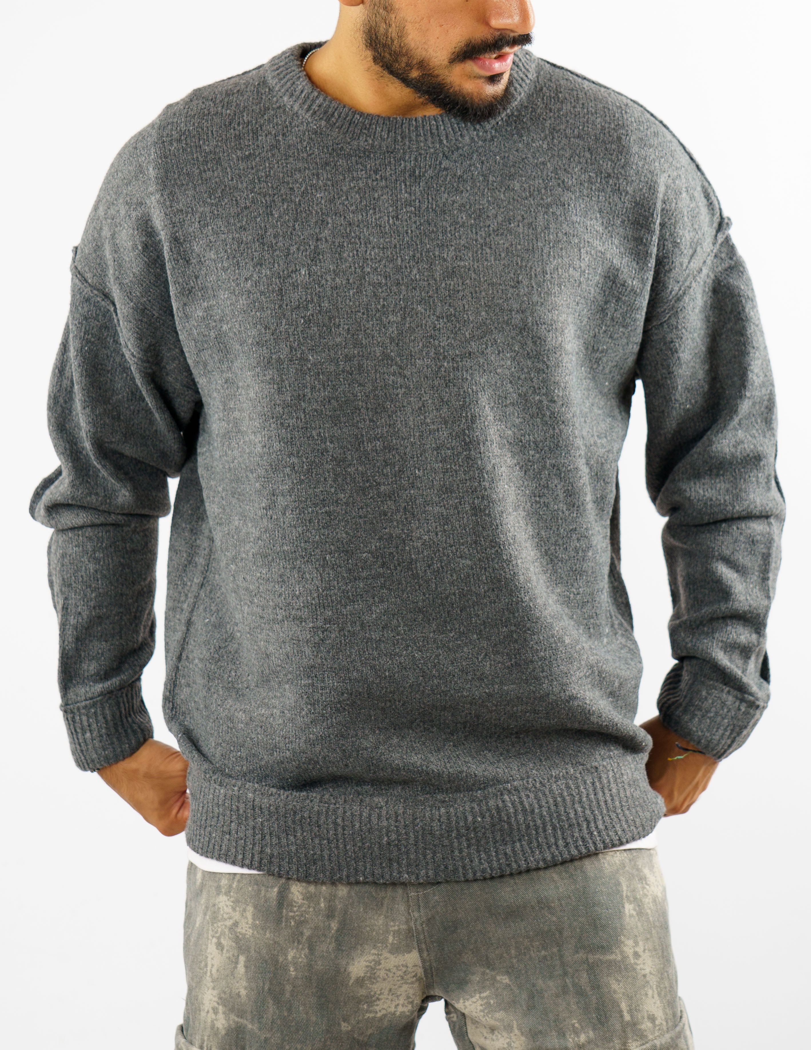 maglione manica lunga con cuciture esterne