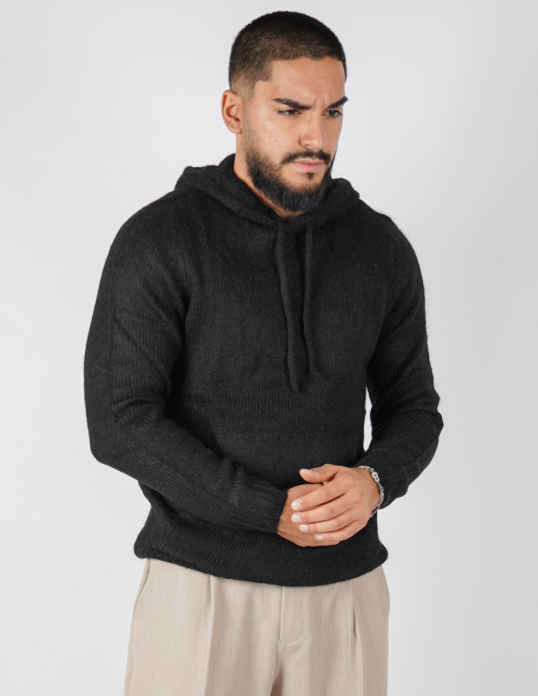 MAGLIONE IN MISTO LANA CON CAPPUCCIO