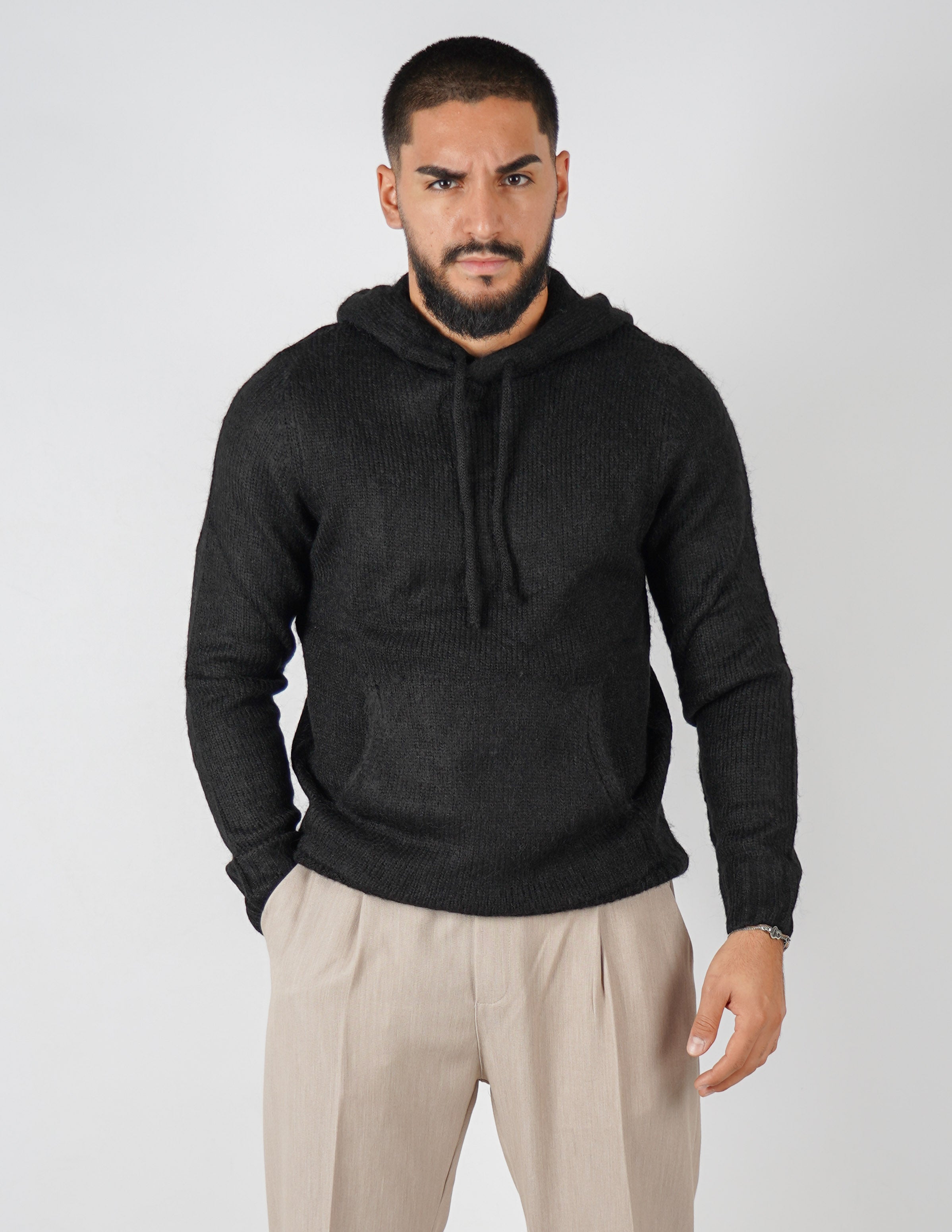 MAGLIONE IN MISTO LANA CON CAPPUCCIO