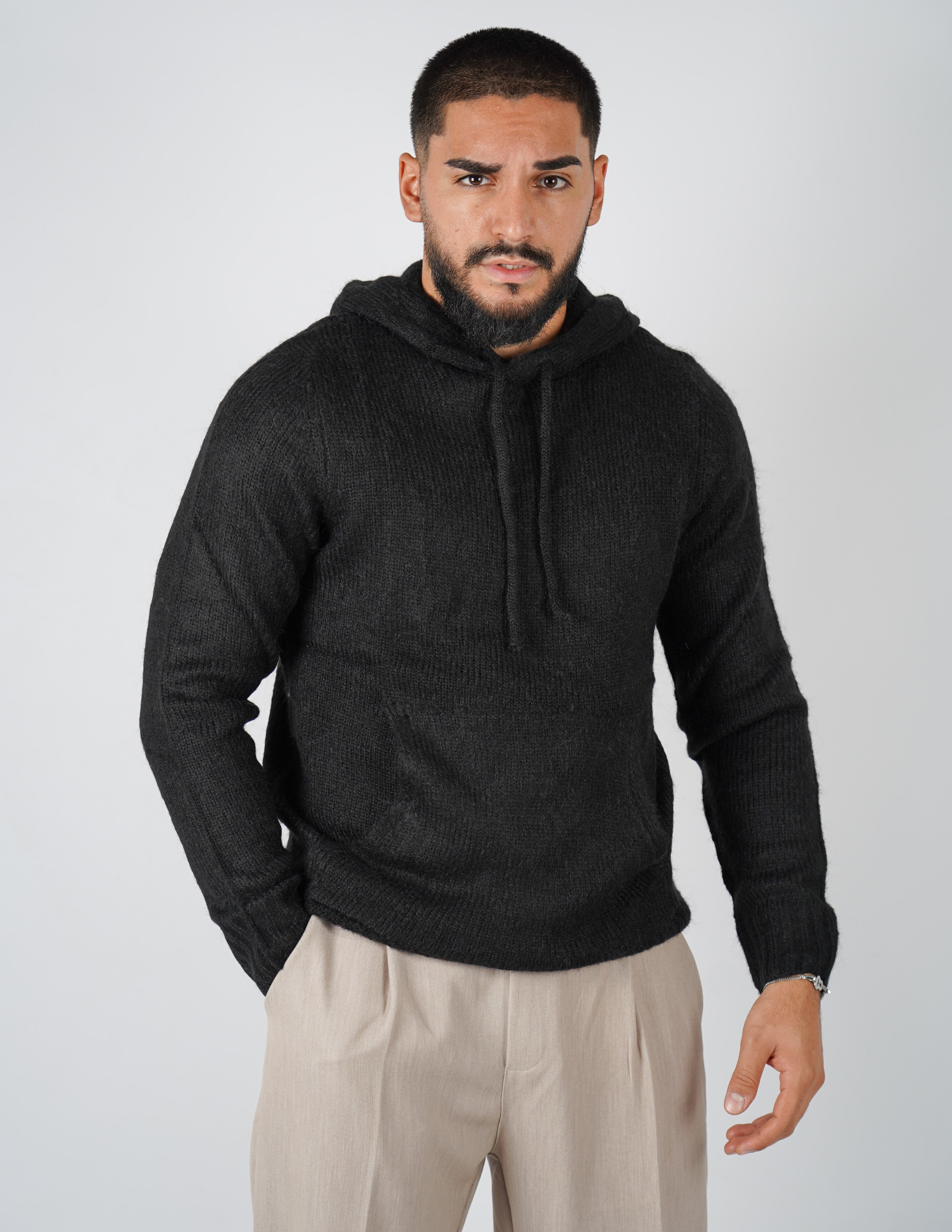 MAGLIONE IN MISTO LANA CON CAPPUCCIO