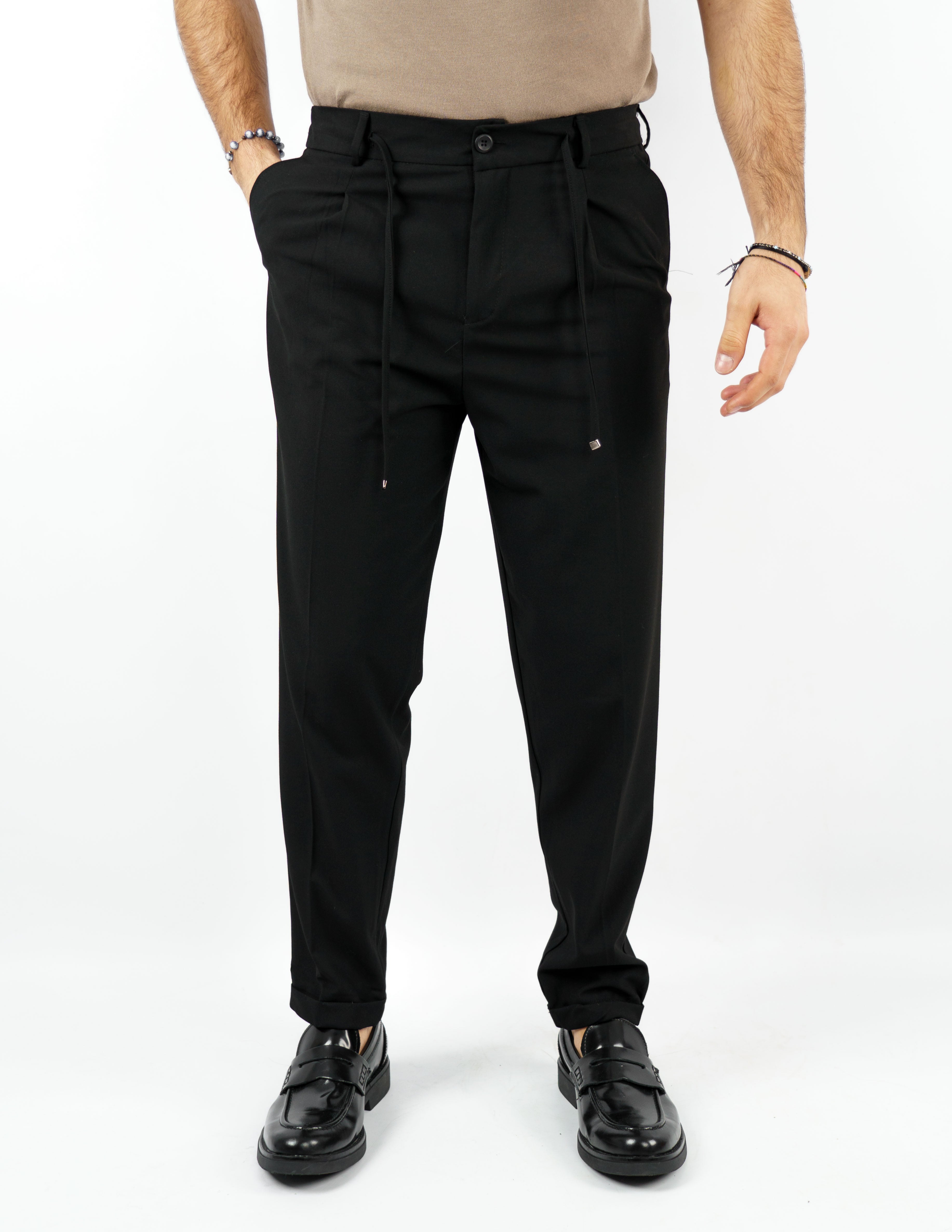 pantalone slim con elastico e laccio regolabile