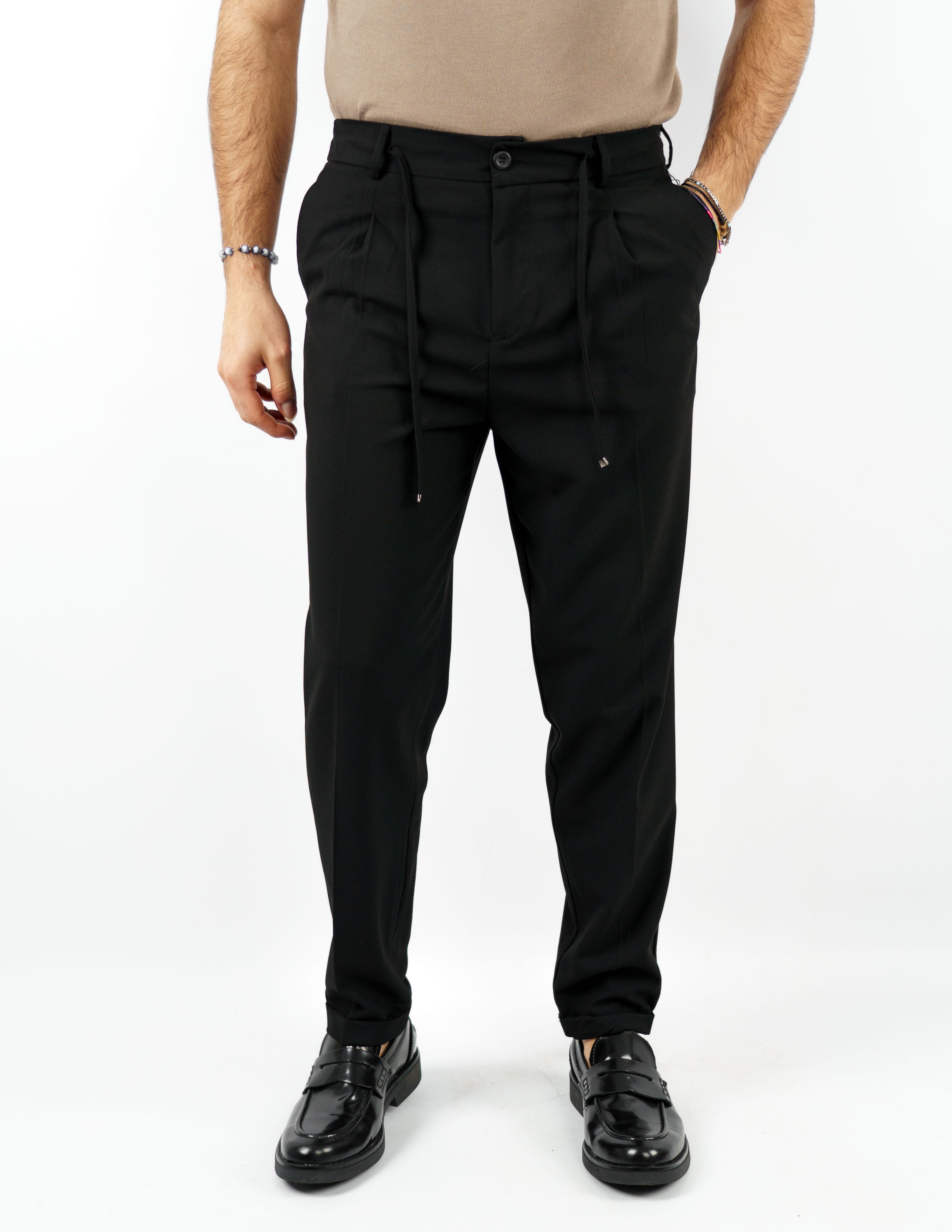 pantalone slim con elastico e laccio regolabile
