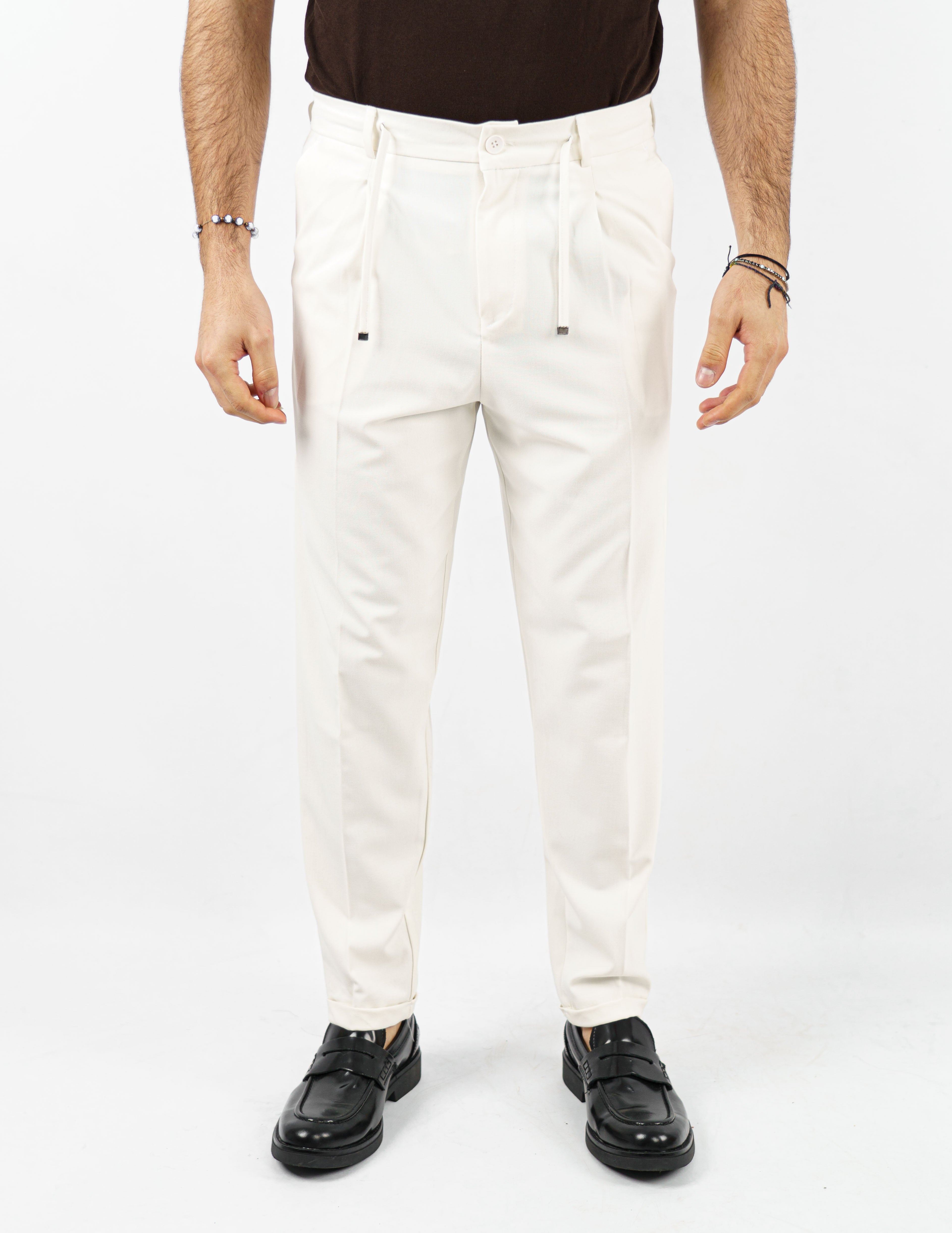 pantalone slim con elastico e laccio regolabile