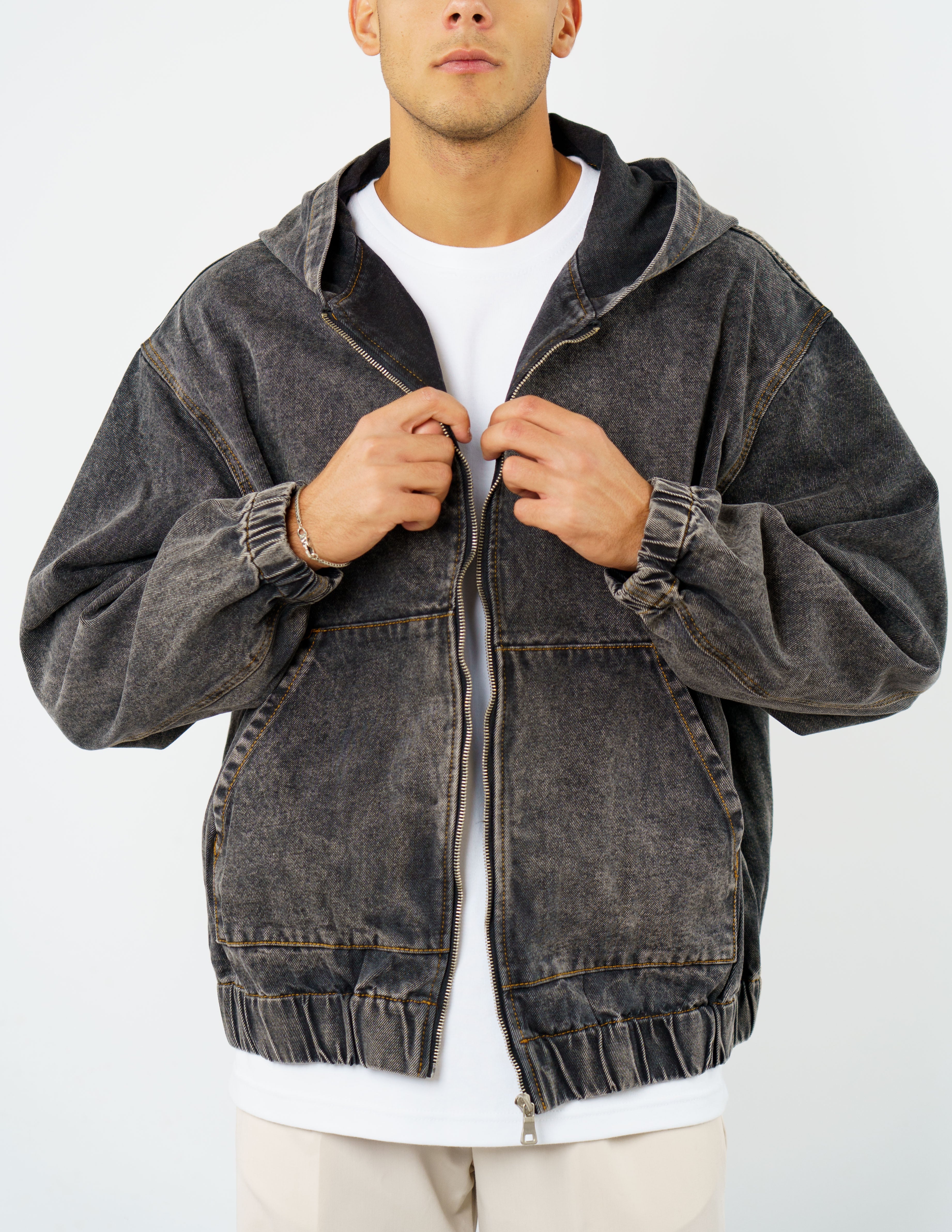giubbino oversize in denim crop