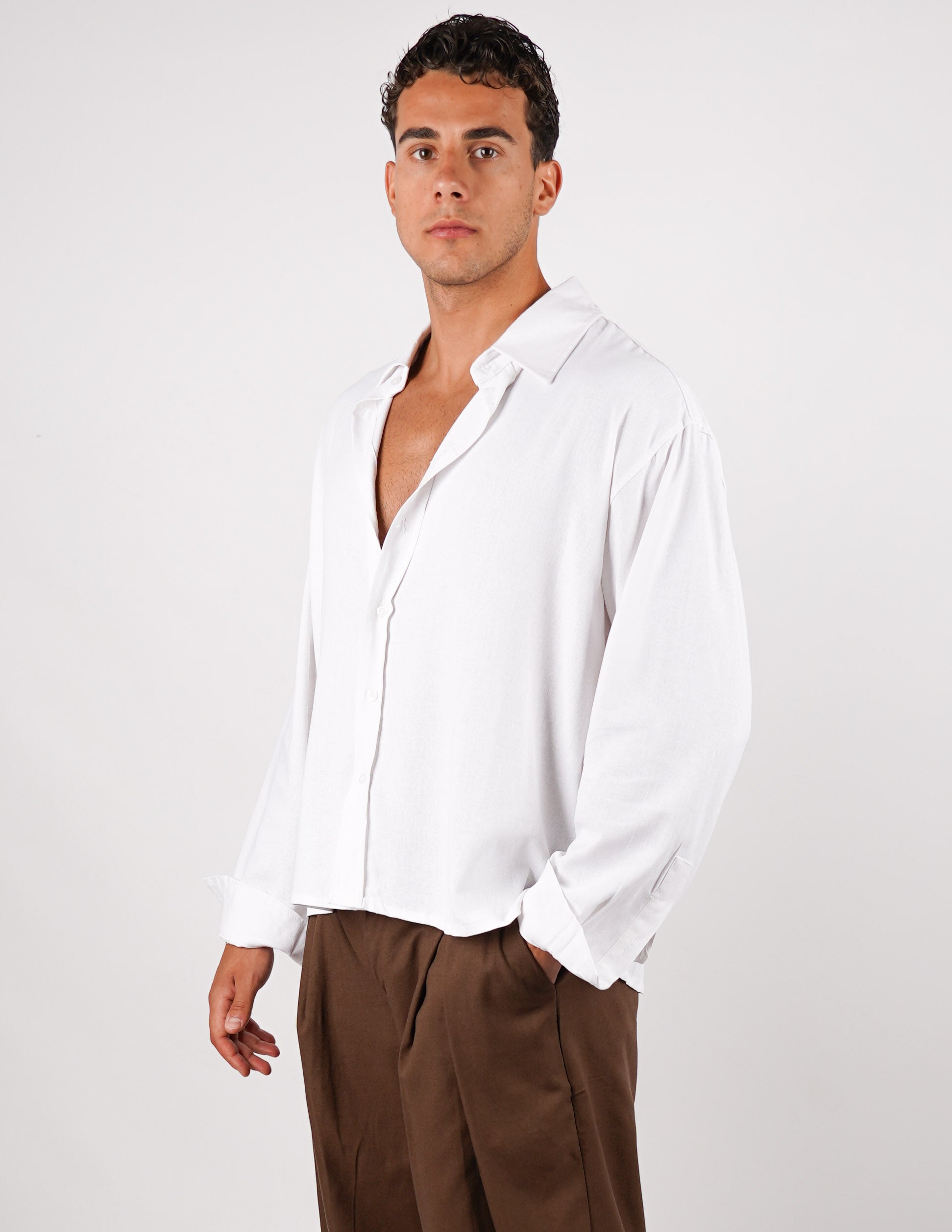 camicia crop fit in misto lino