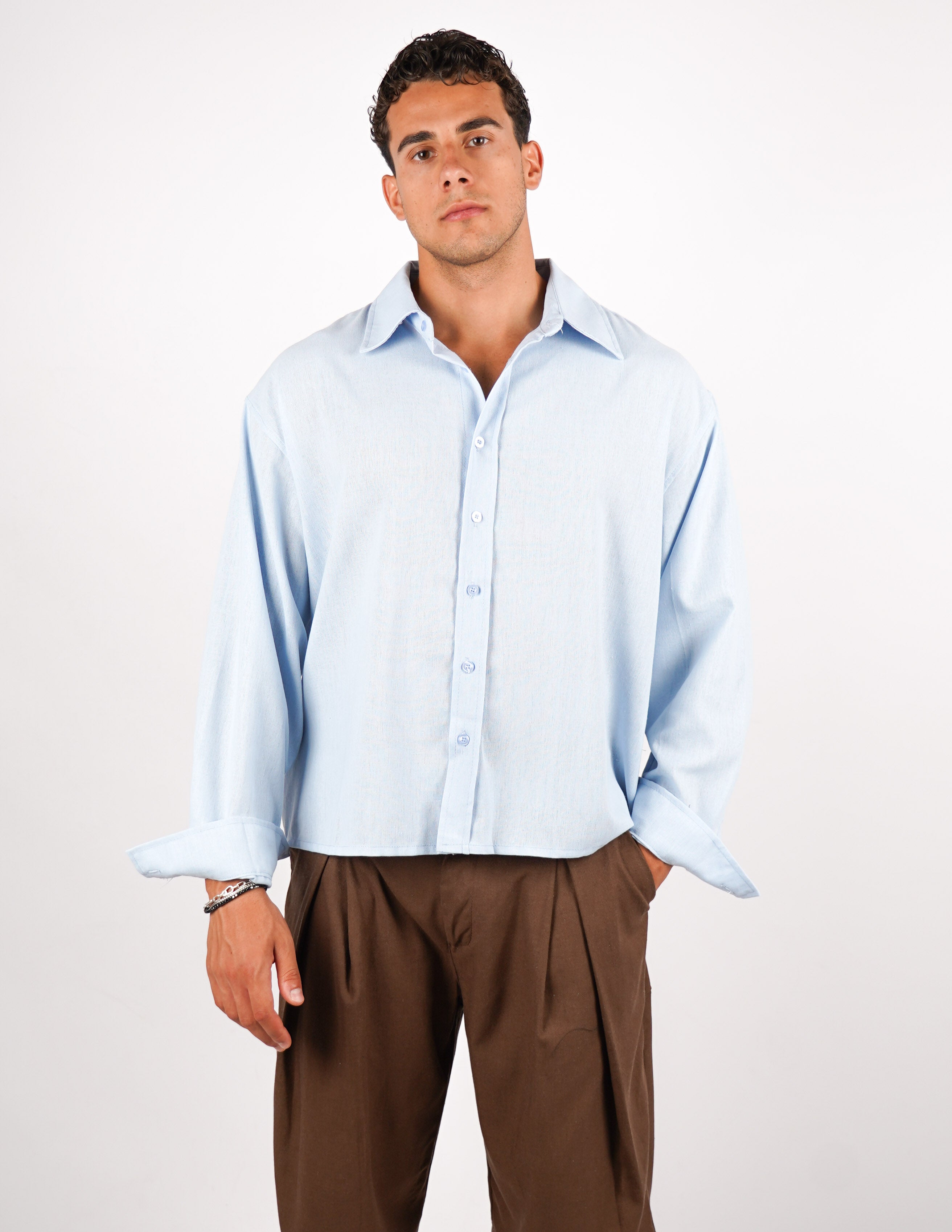 camicia crop fit in misto lino