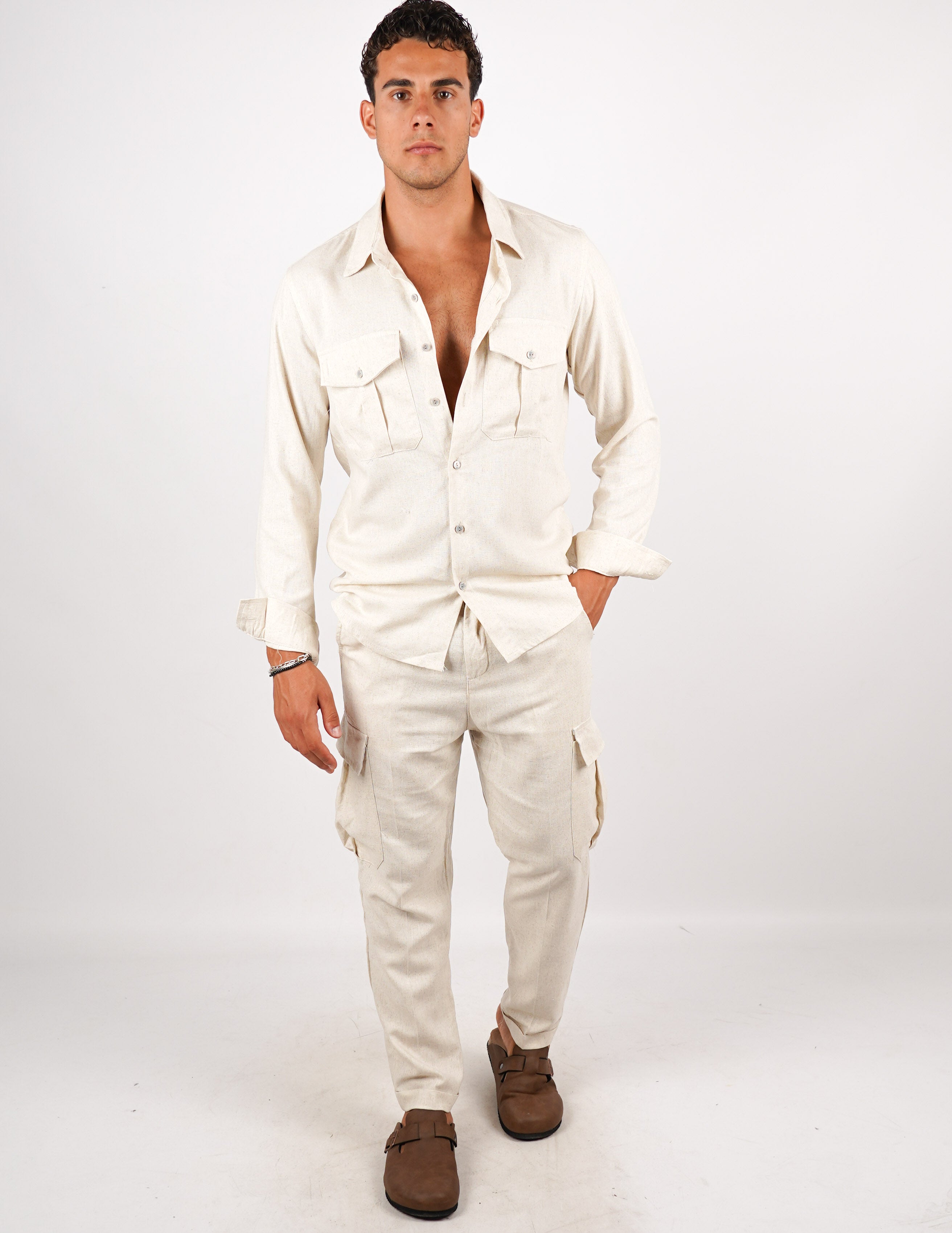 COORDINATO SLIM IN LINO CON TASCA