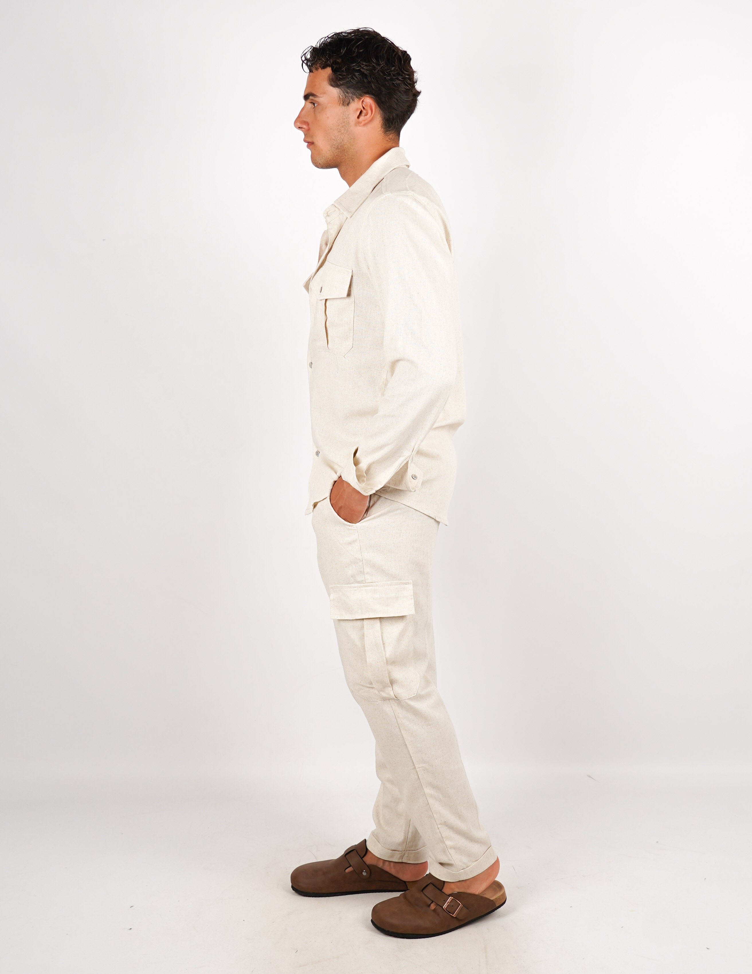 COORDINATO SLIM IN LINO CON TASCA