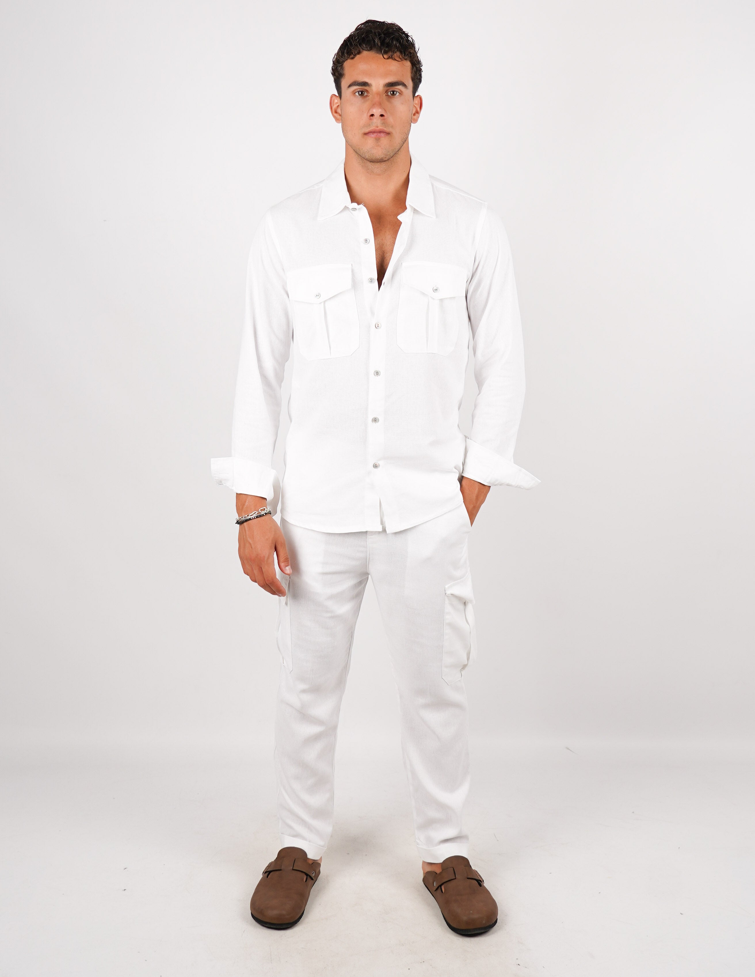 COORDINATO SLIM IN LINO CON TASCA
