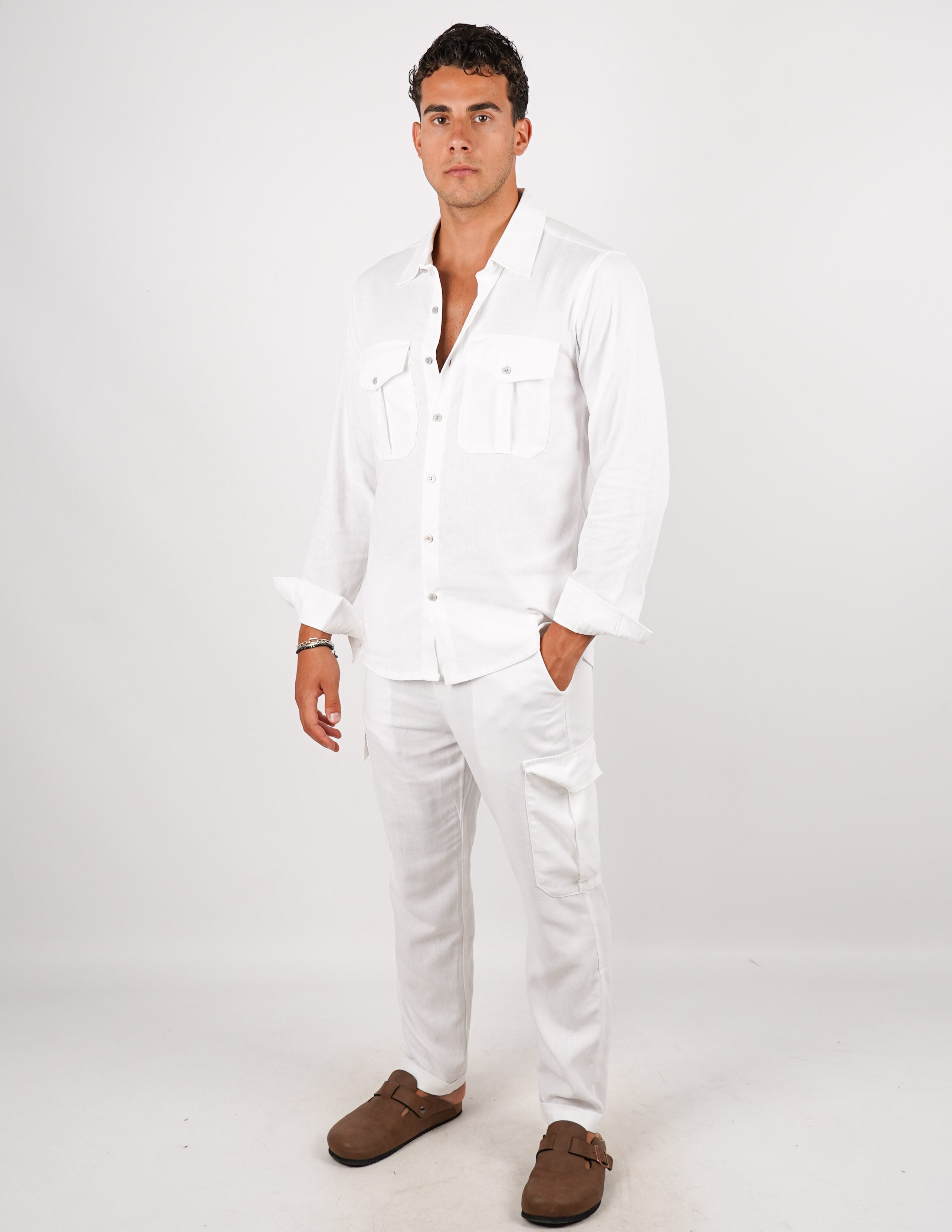COORDINATO SLIM IN LINO CON TASCA