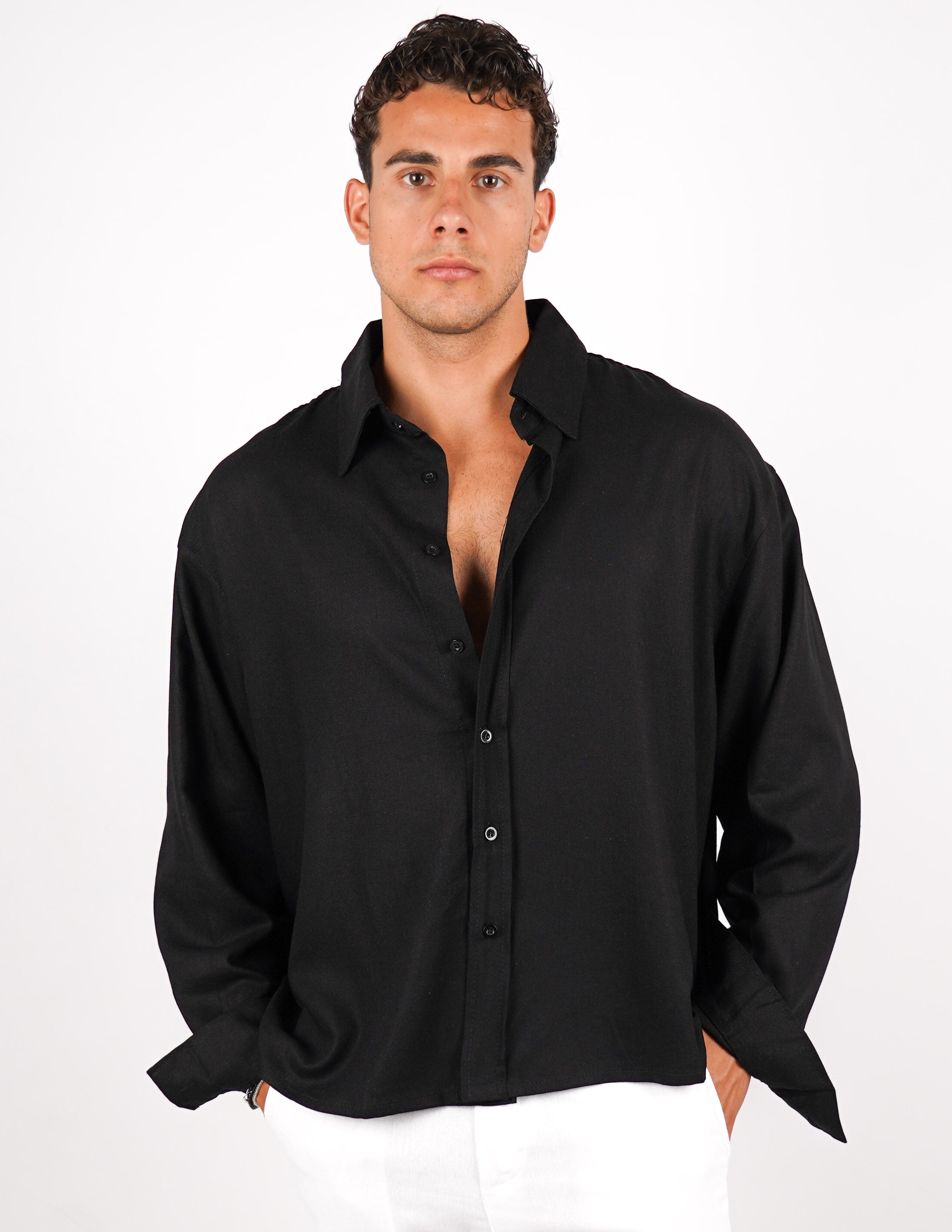 camicia crop fit in misto lino
