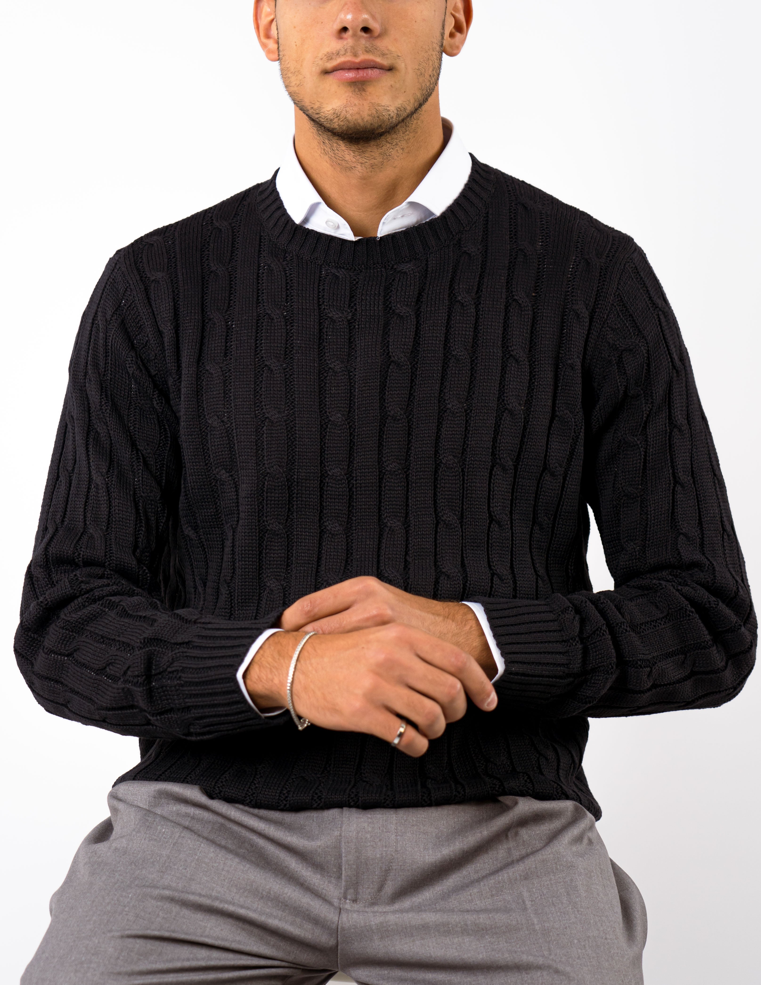 maglione girocollo basic treccia