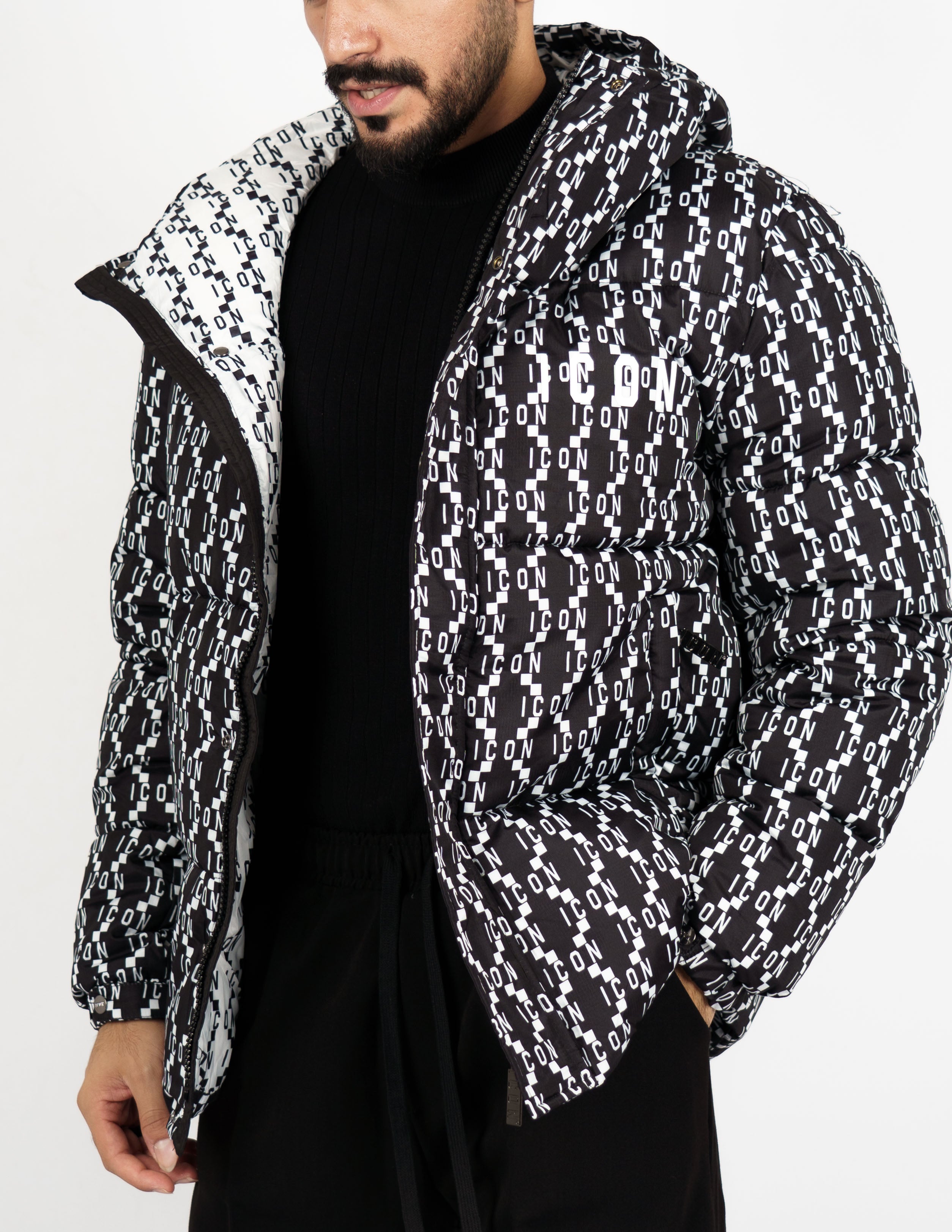 giubbino imbottito con cappuccio logo "ICON"