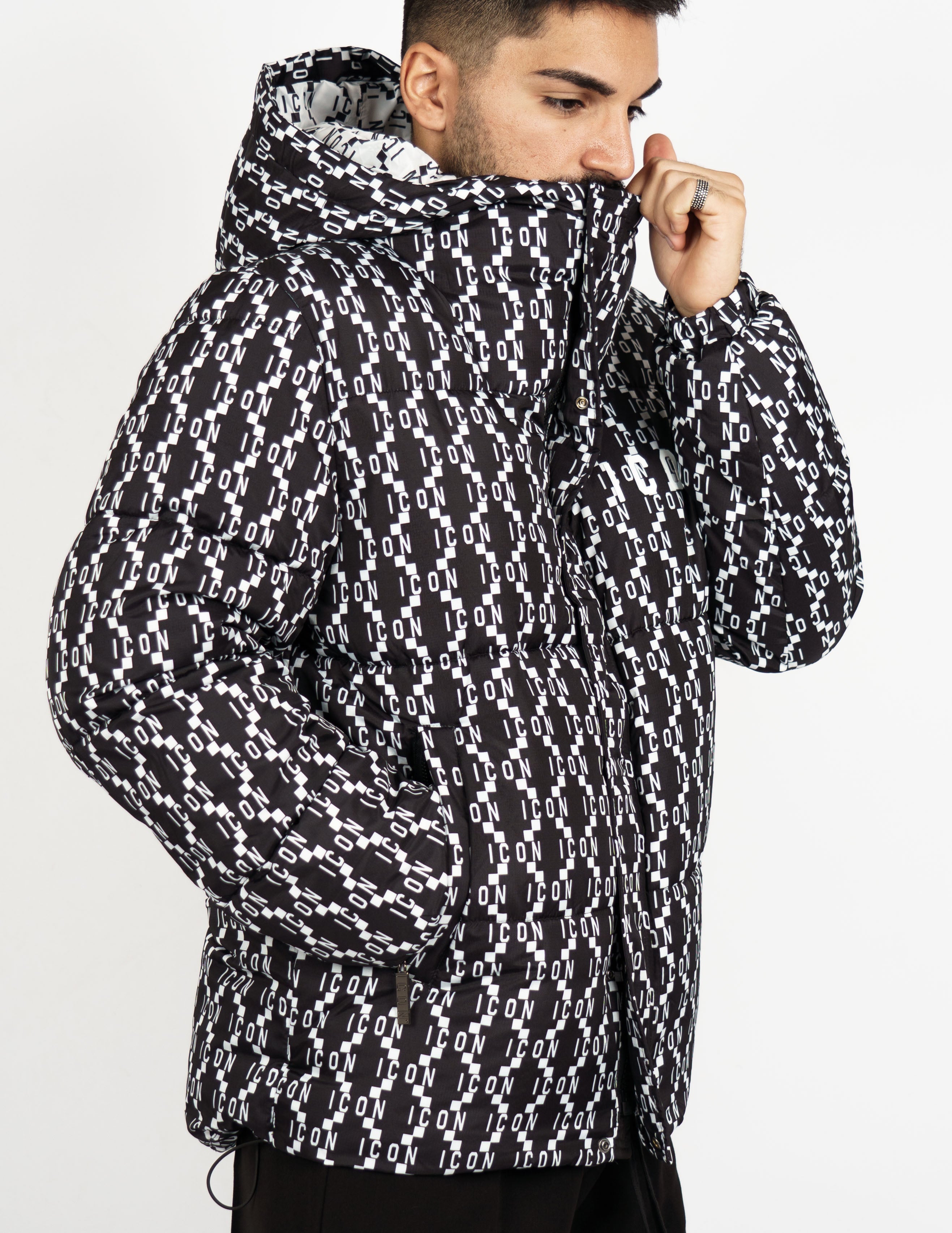 giubbino imbottito con cappuccio logo "ICON"