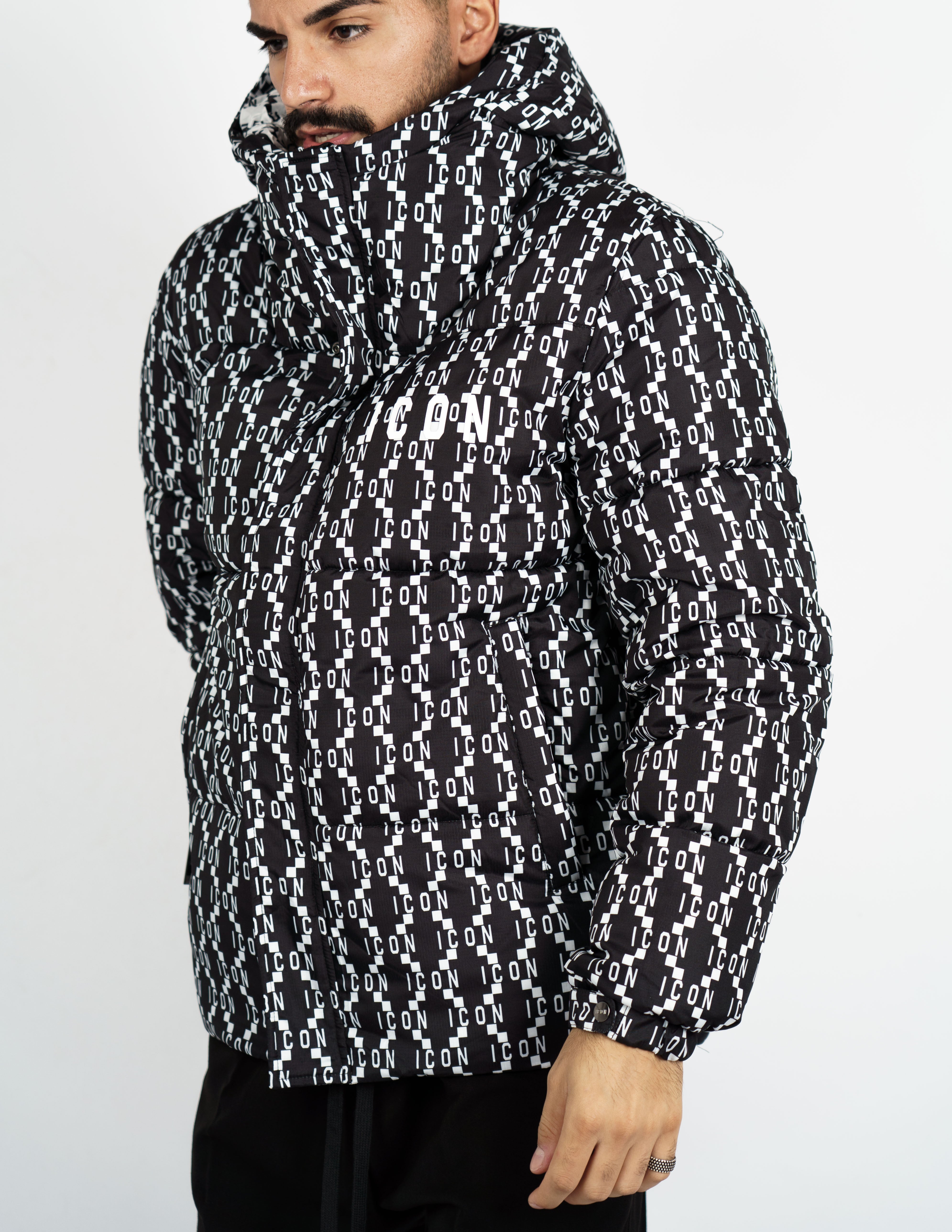 giubbino imbottito con cappuccio logo "ICON"