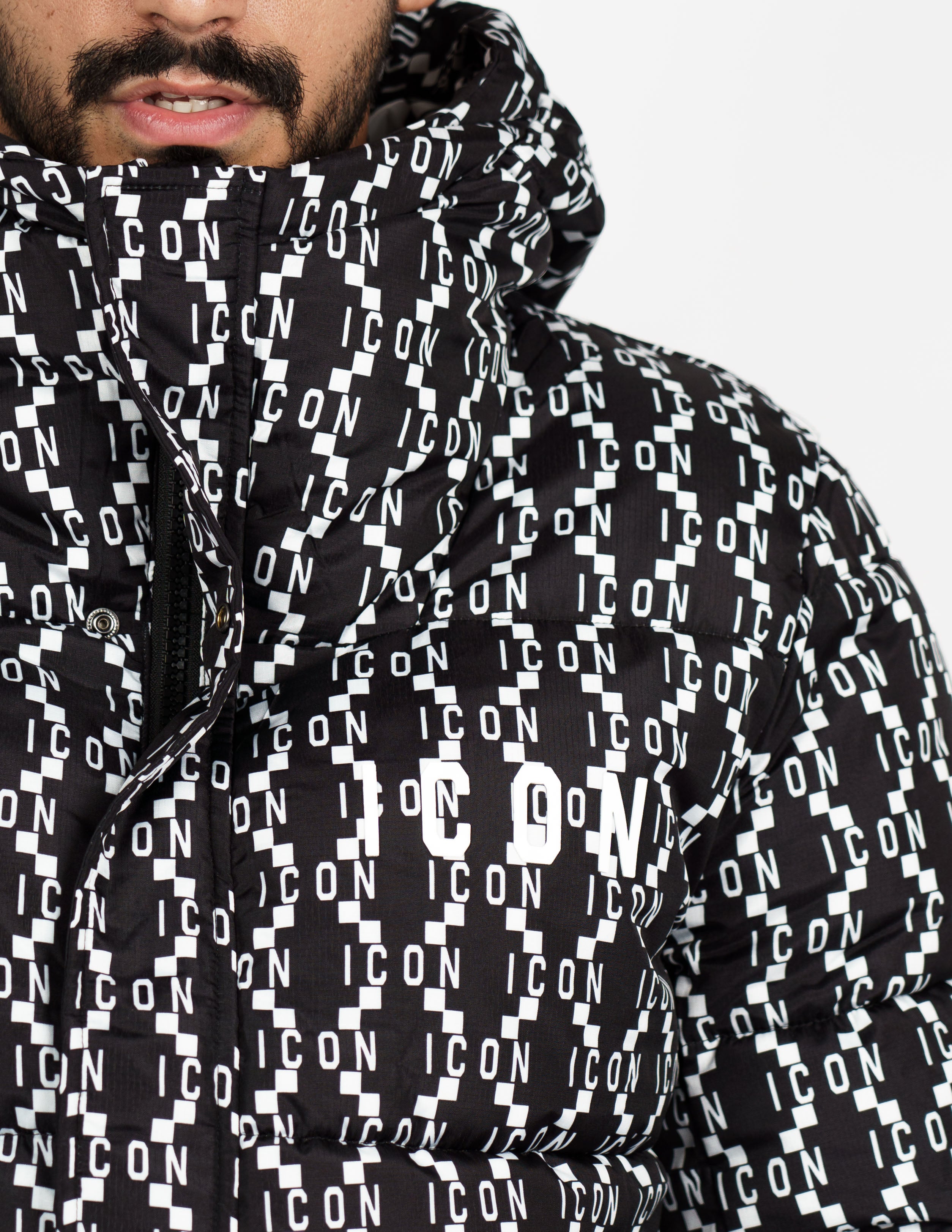 giubbino imbottito con cappuccio logo "ICON"