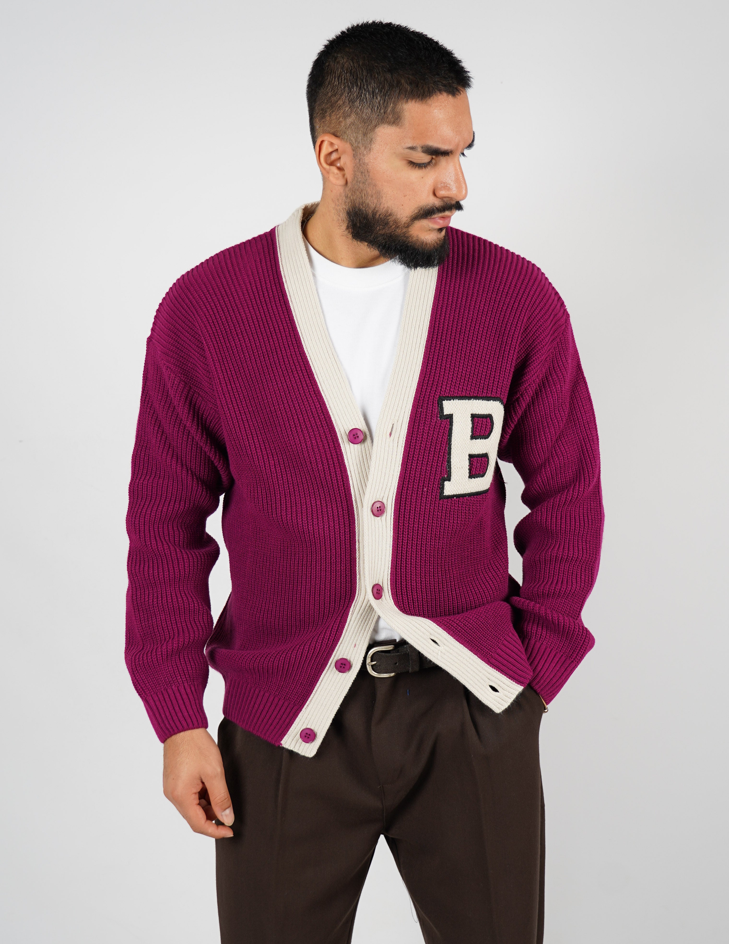 Cardigan doppio colore con patch