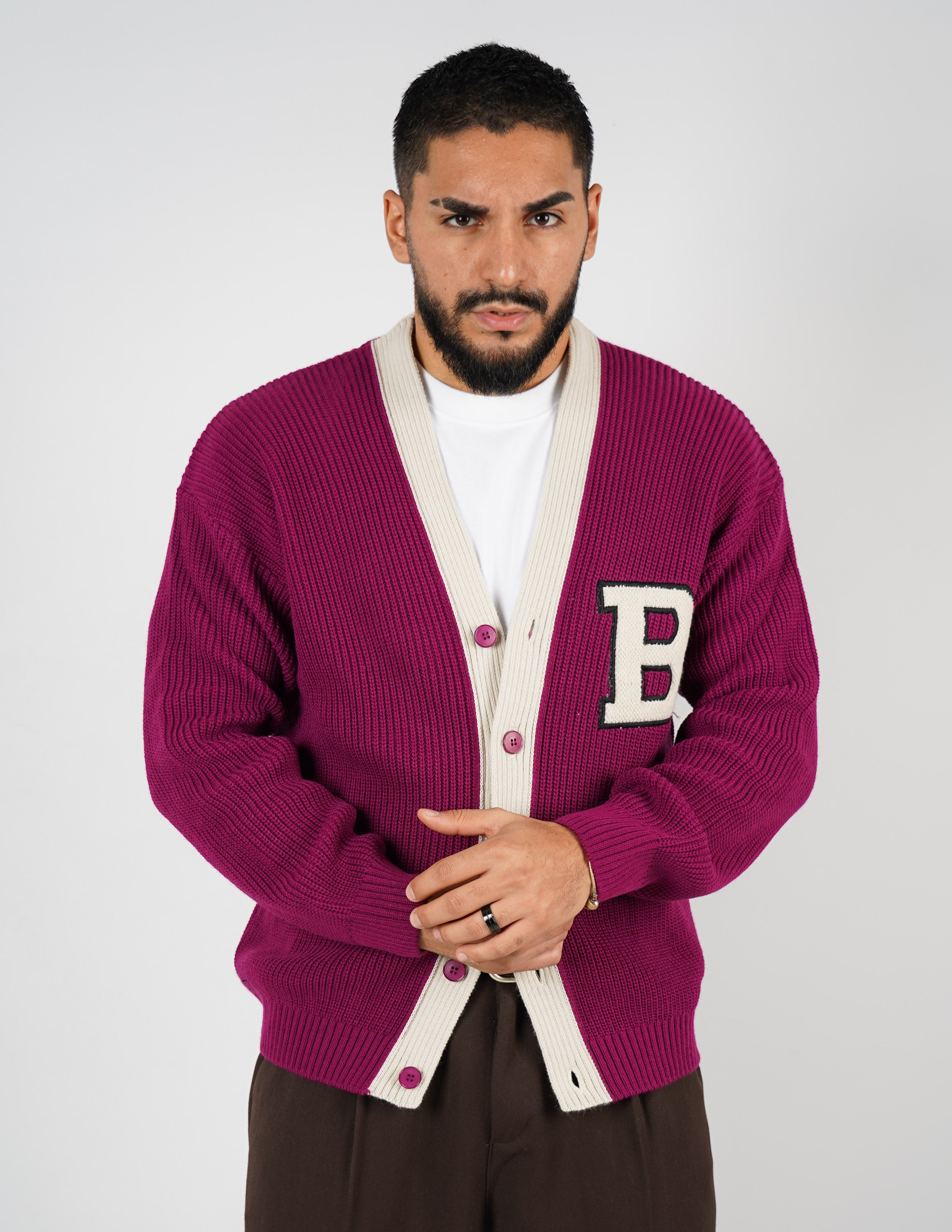 Cardigan doppio colore con patch