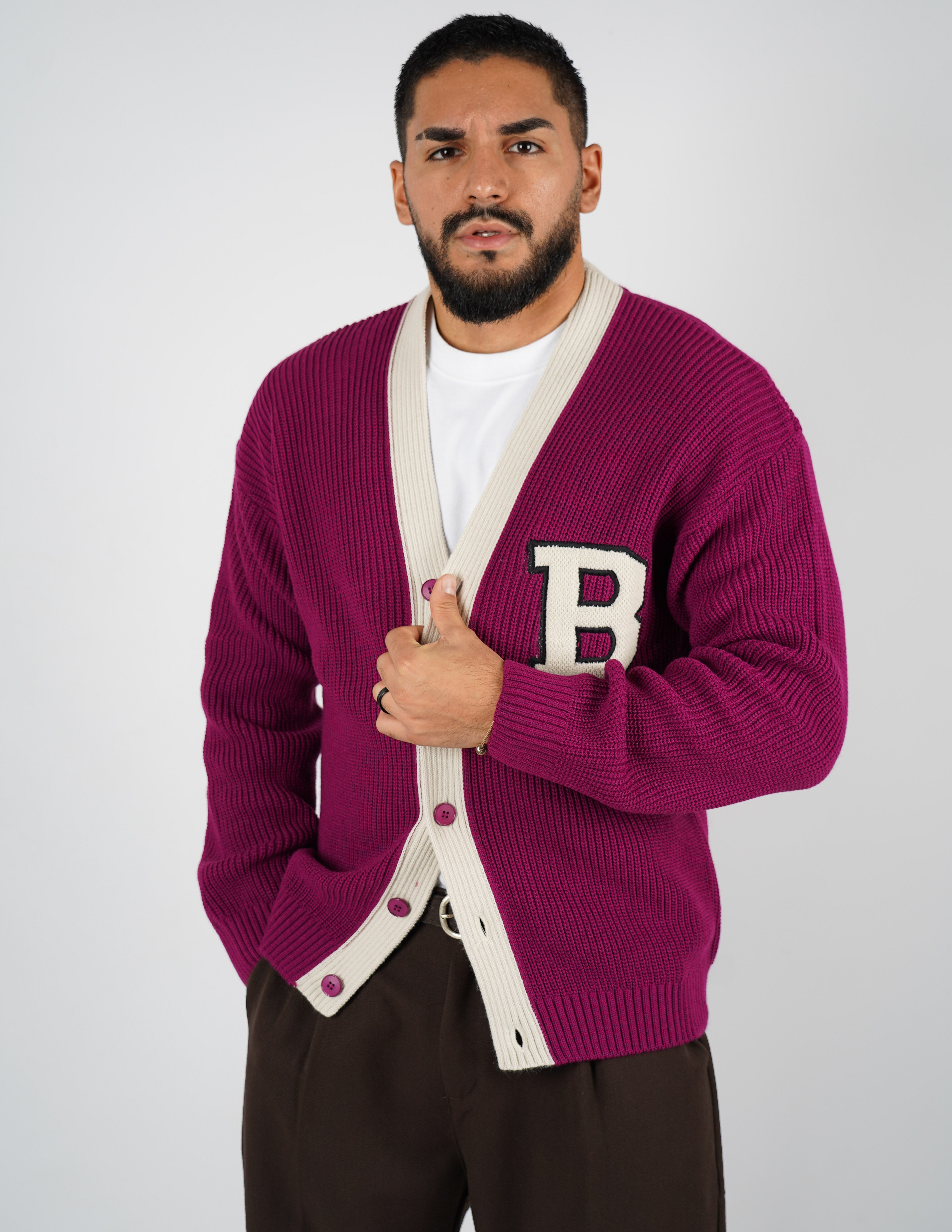 Cardigan doppio colore con patch