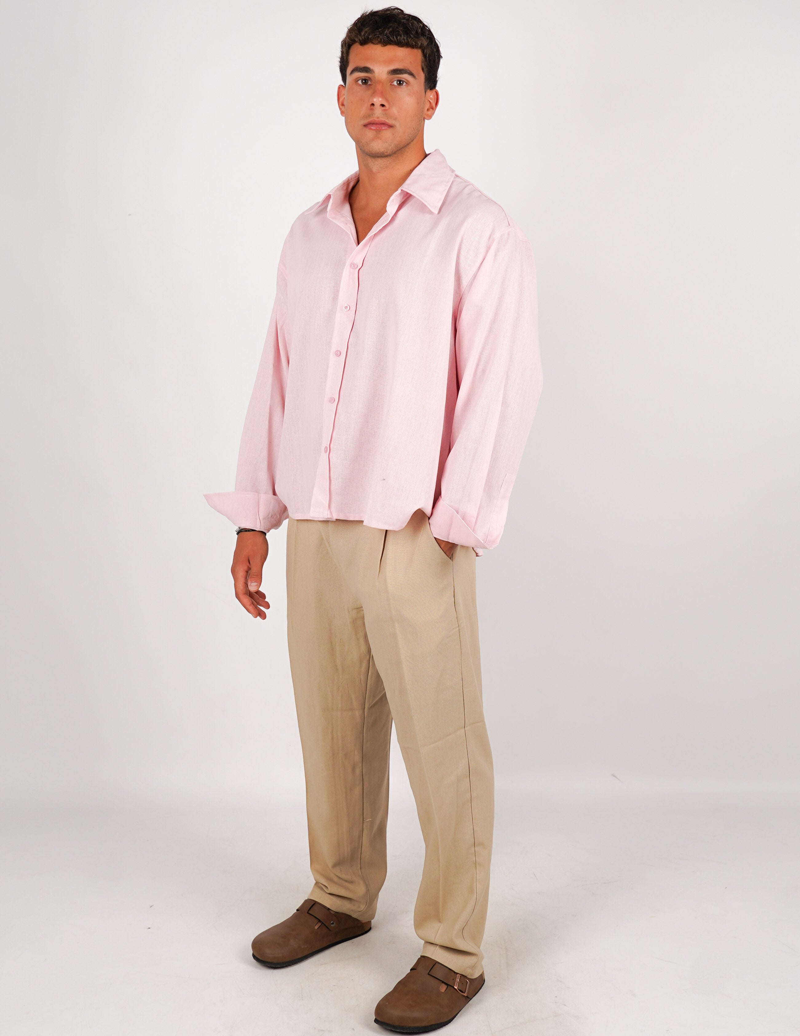 camicia crop fit in misto lino