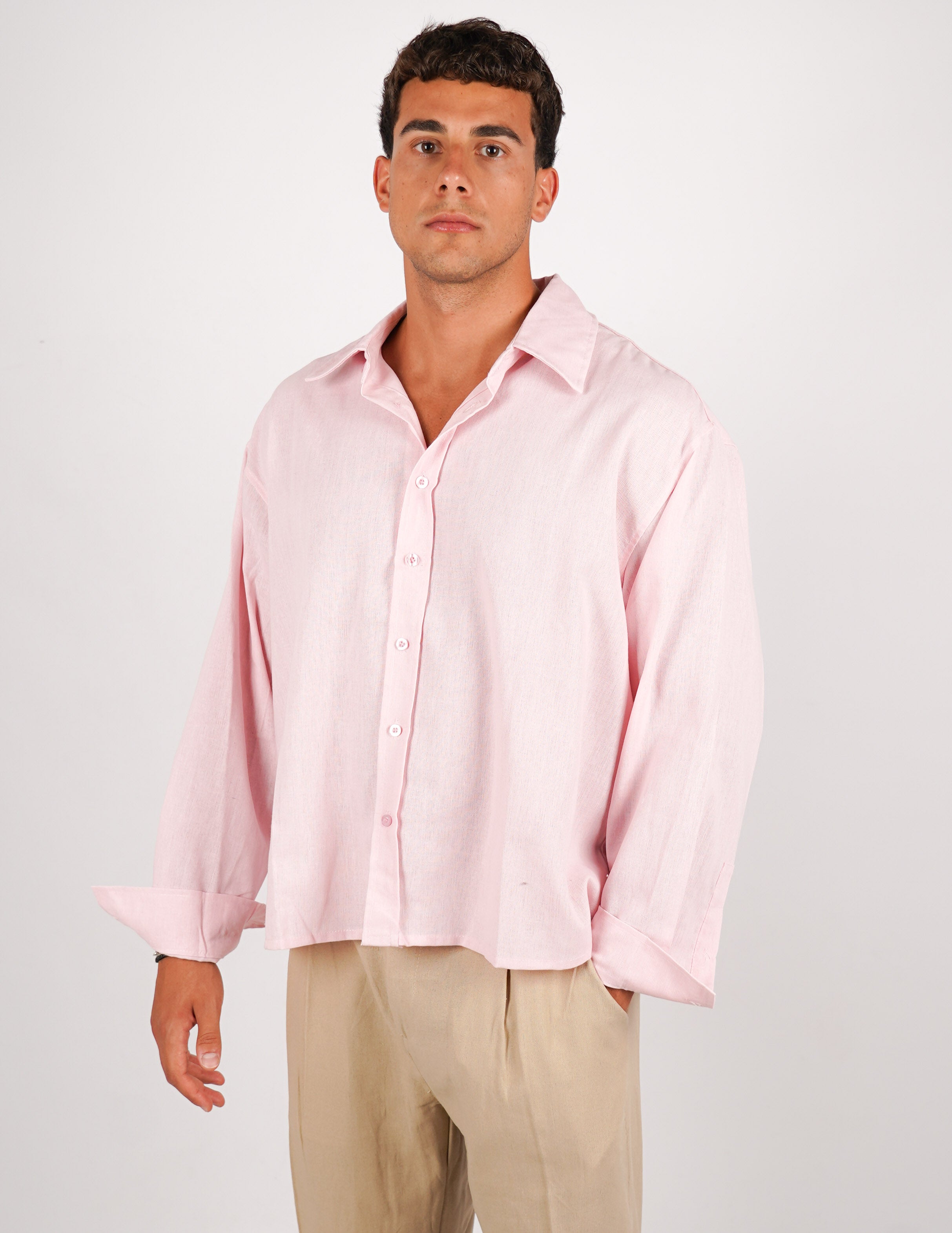 camicia crop fit in misto lino