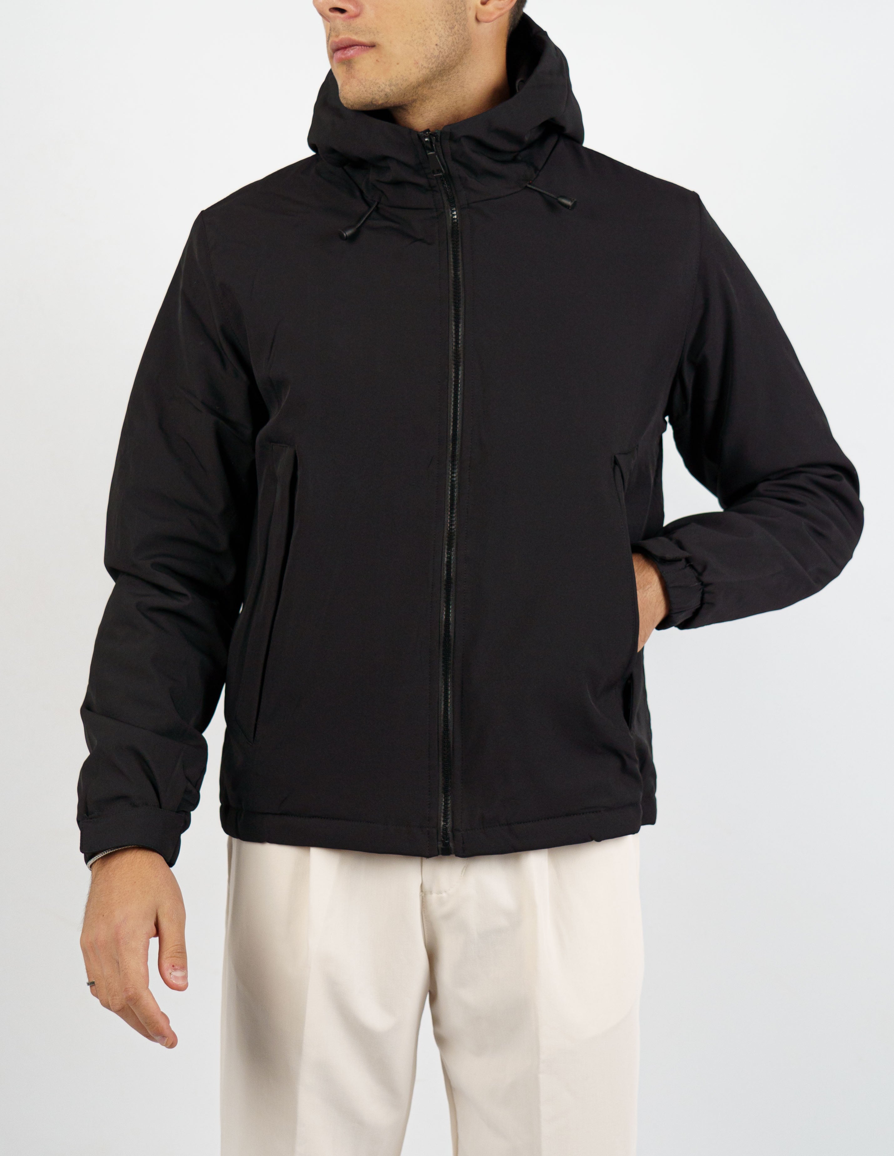 giubbino uomo tessuto tecnico con cappuccio