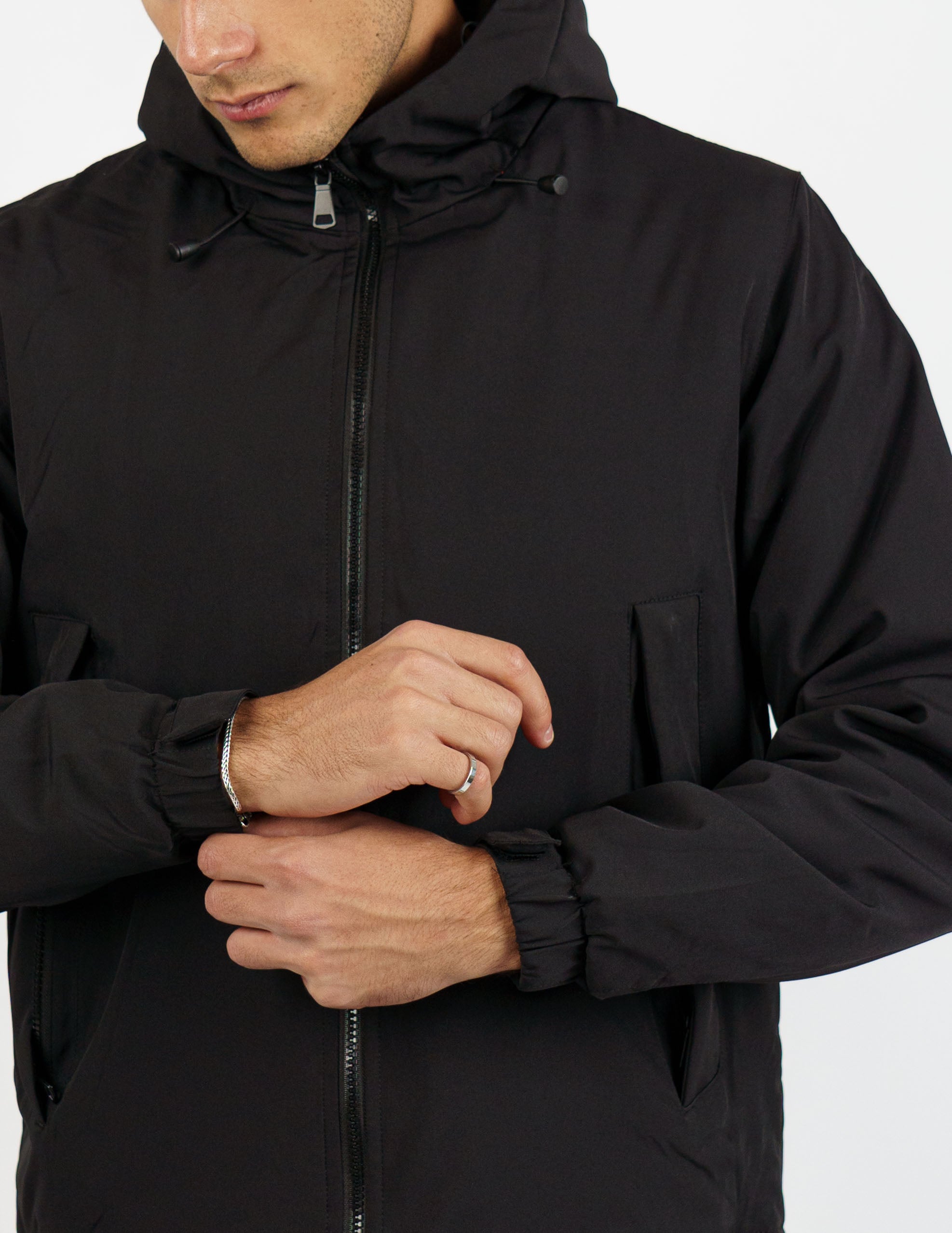 giubbino uomo tessuto tecnico con cappuccio