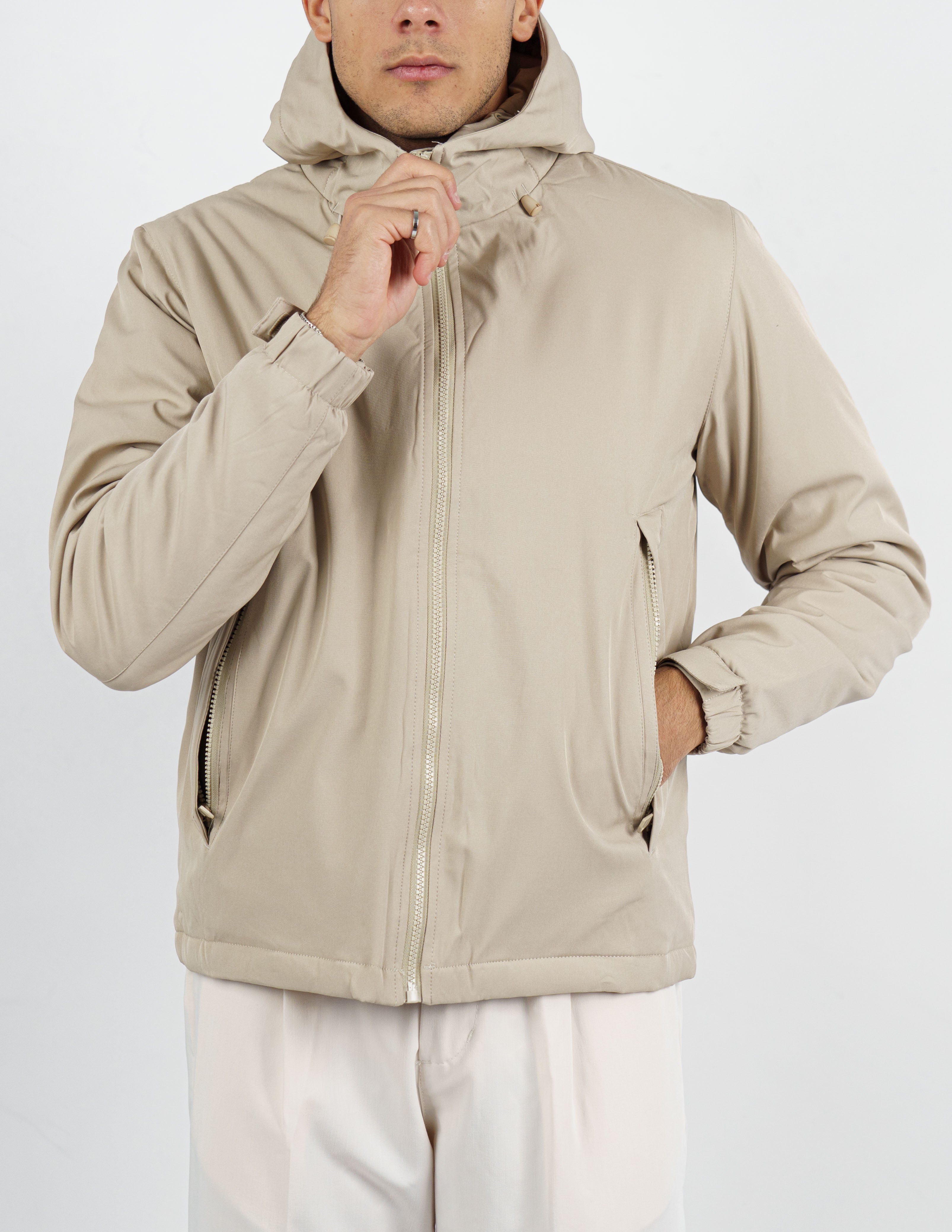 giubbino uomo tessuto tecnico con cappuccio