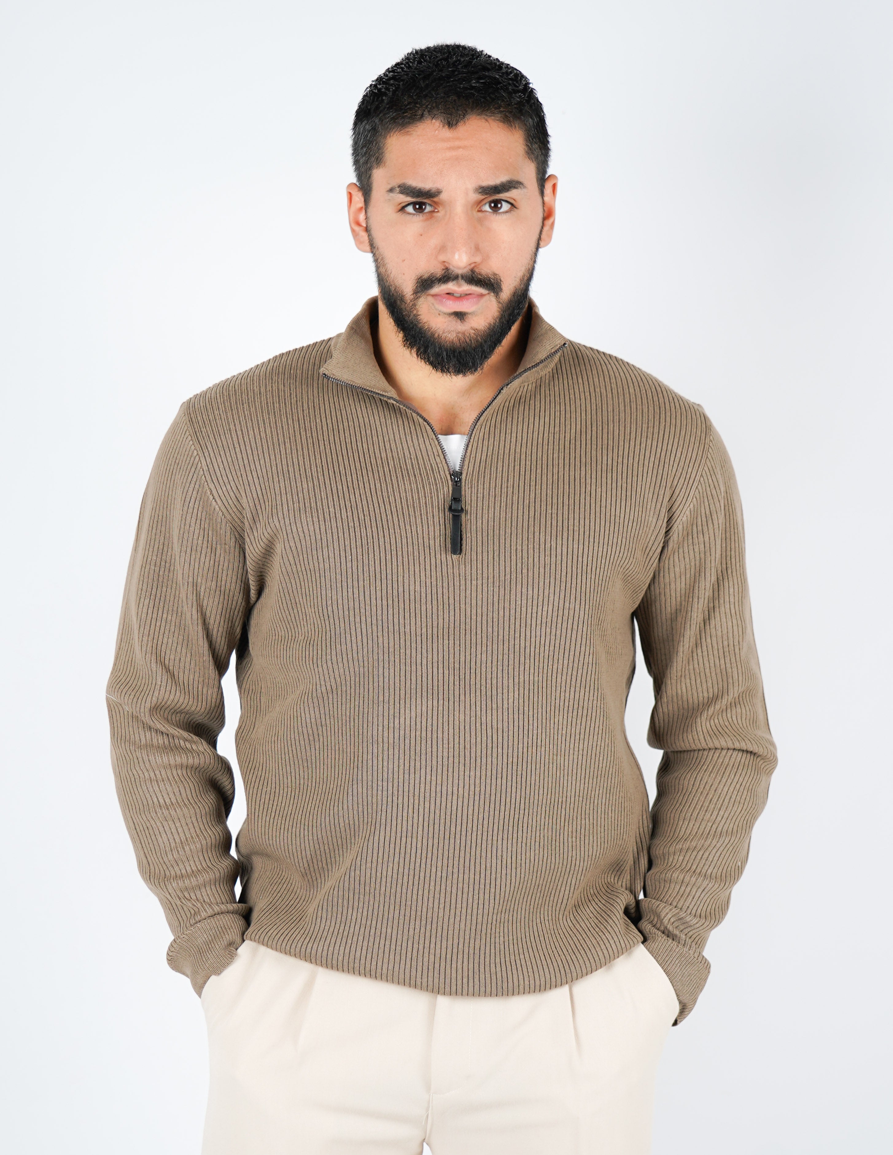 MAGLIONE A COSTE CON MEZZA ZIP