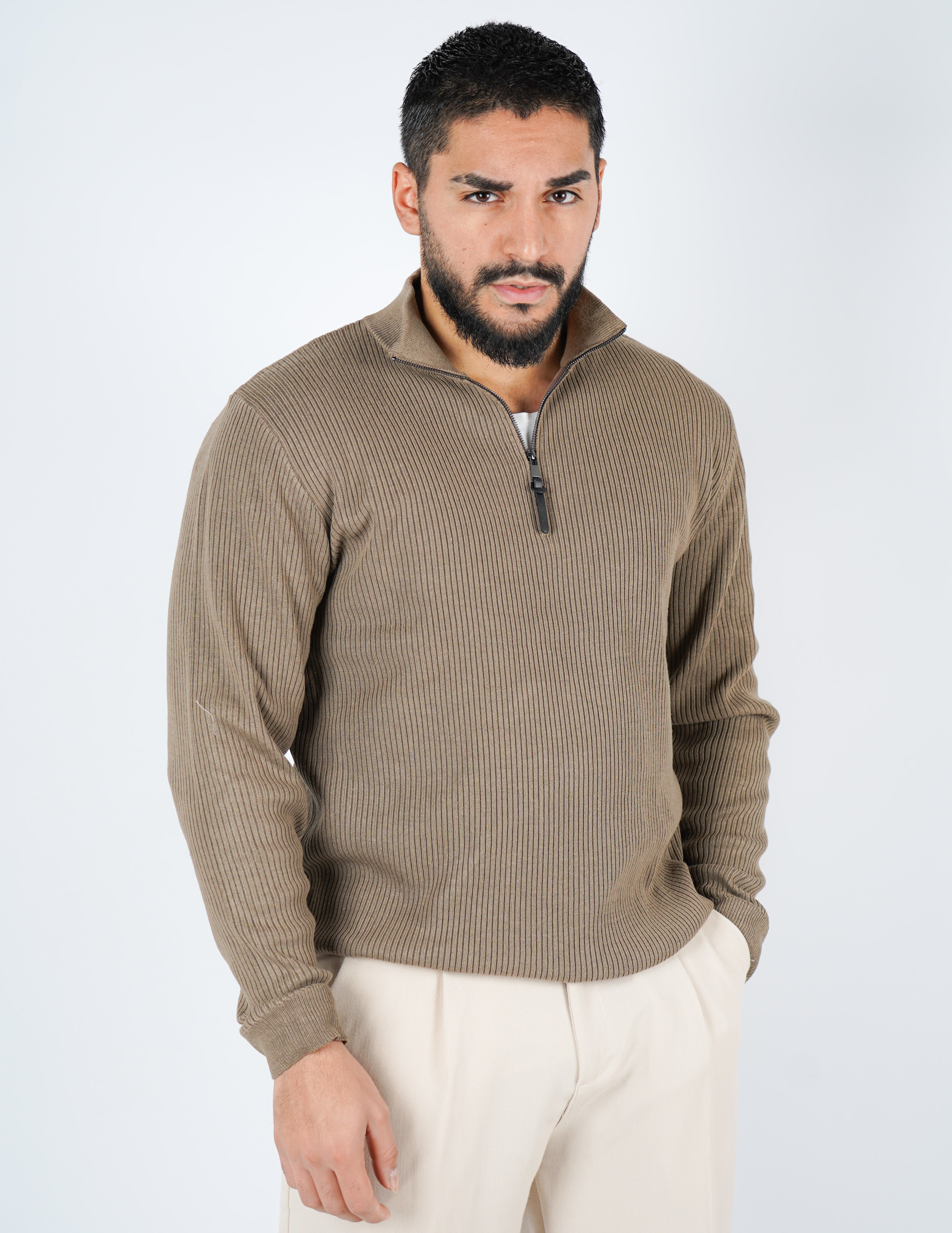 MAGLIONE A COSTE CON MEZZA ZIP
