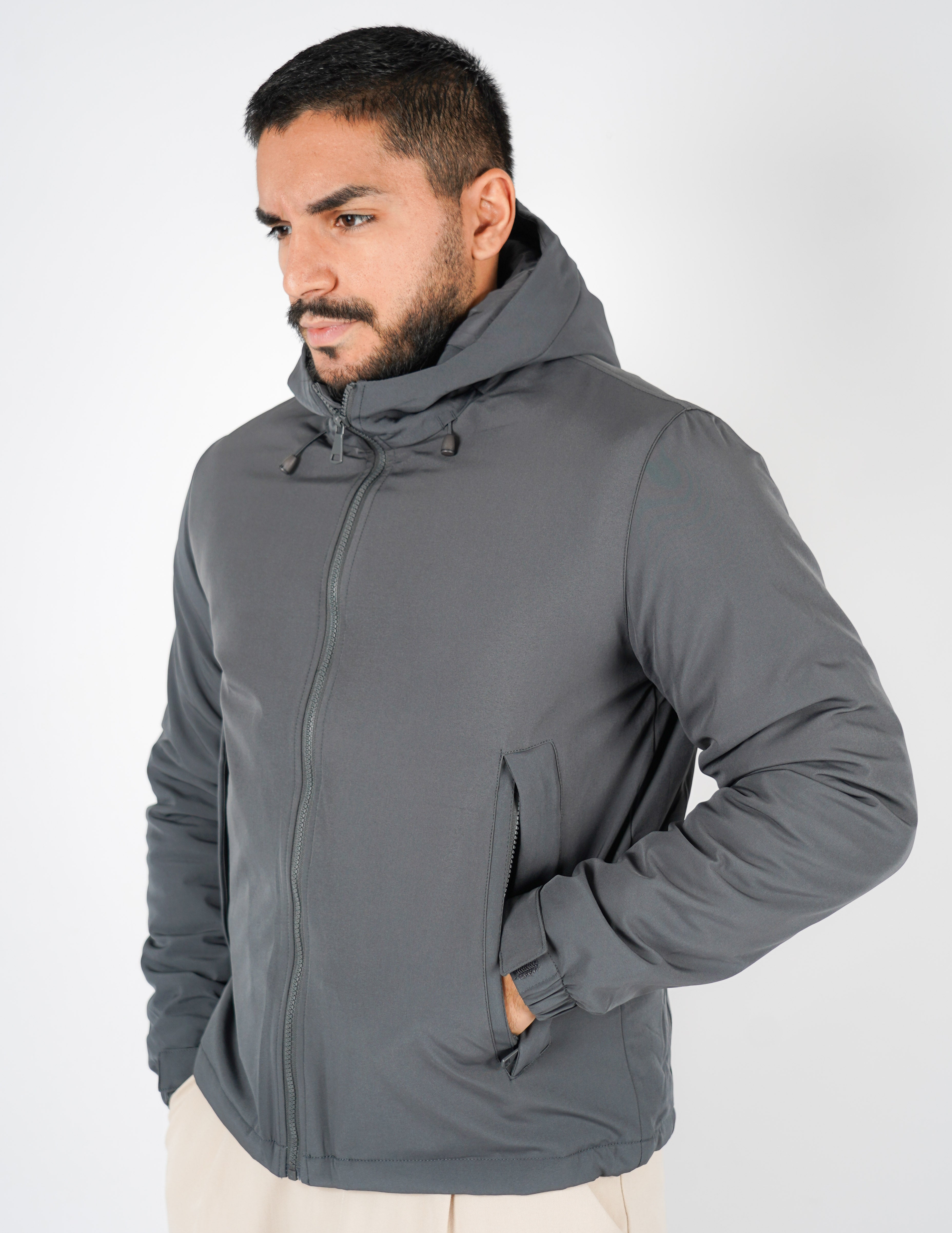 giubbino uomo tessuto tecnico con cappuccio