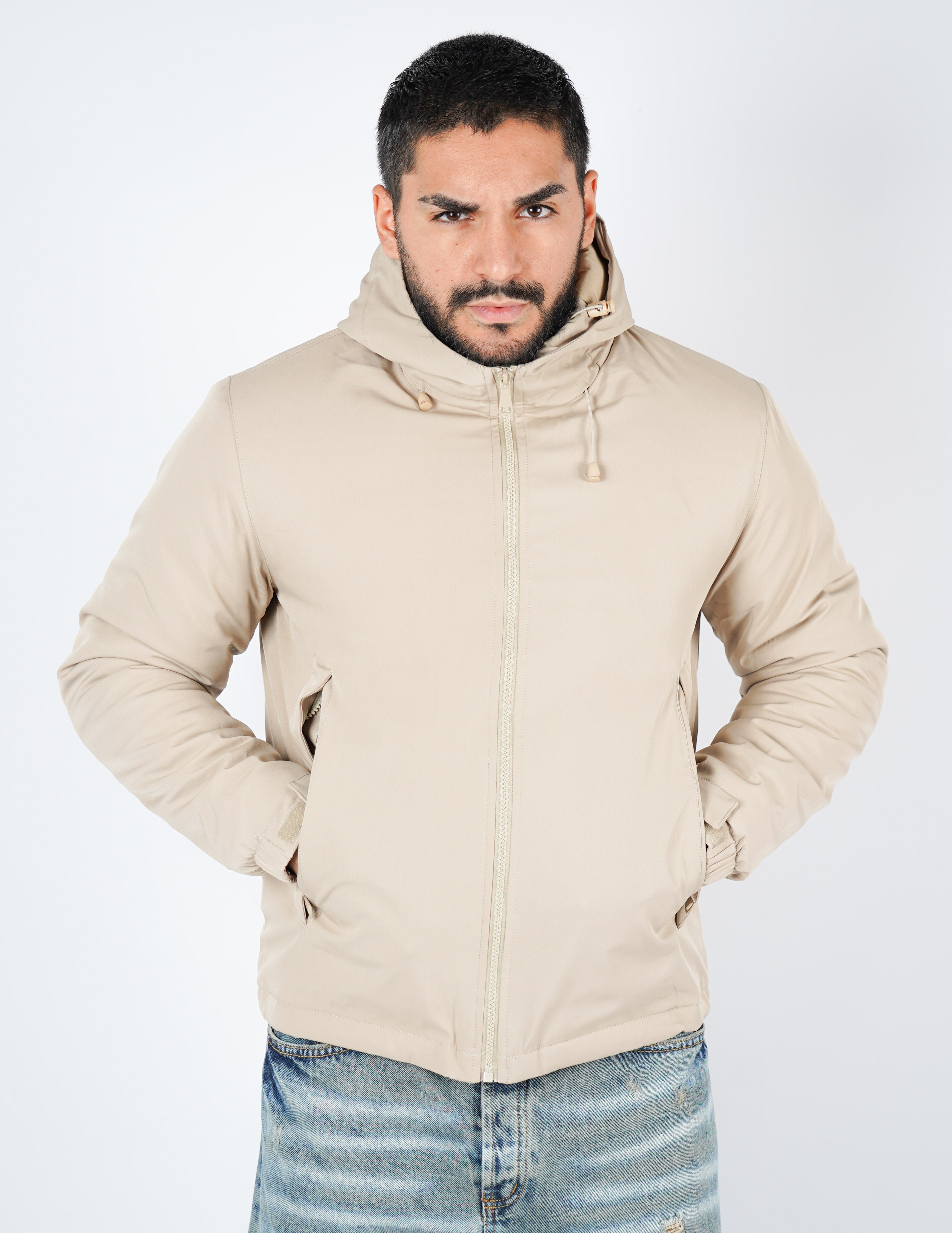 giubbino uomo tessuto tecnico con cappuccio