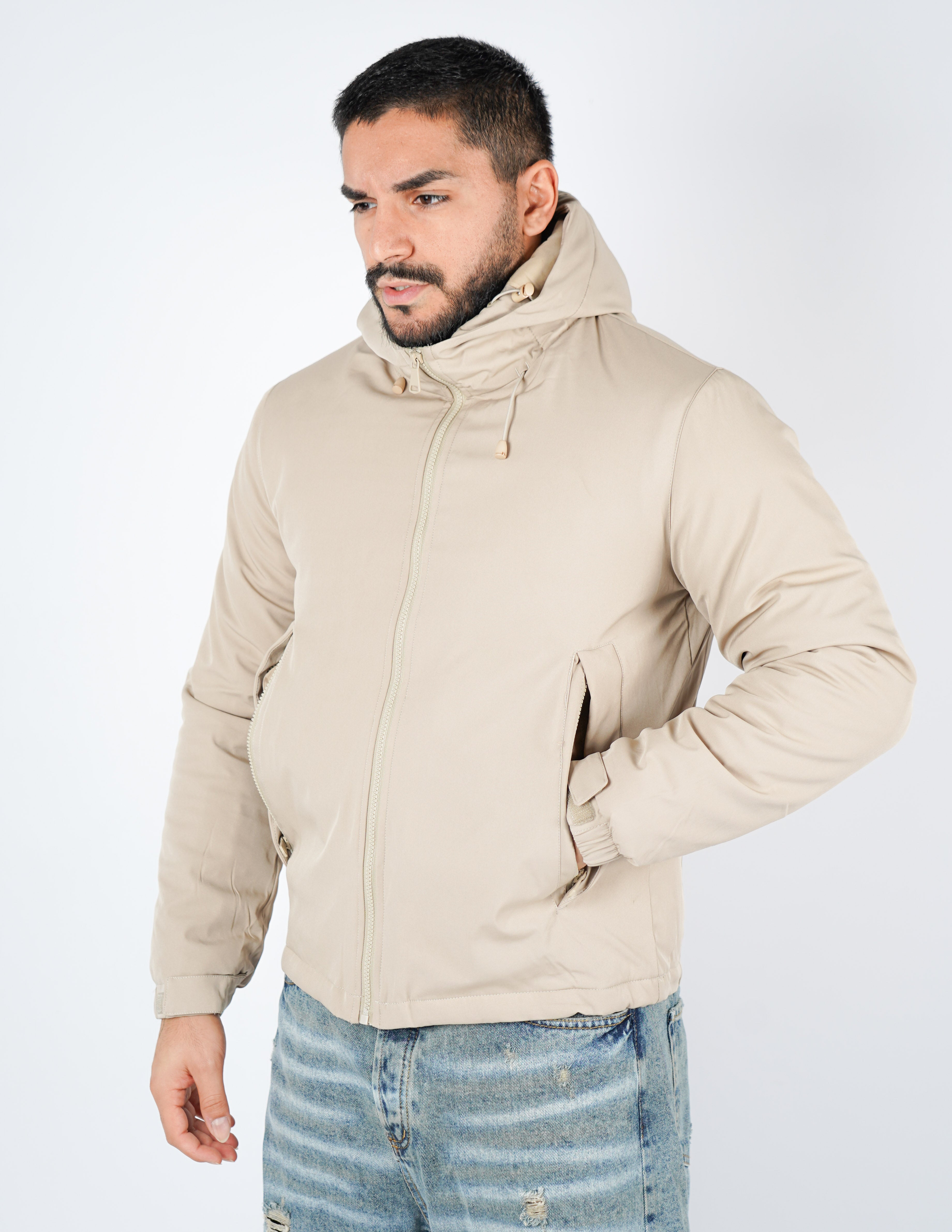 giubbino uomo tessuto tecnico con cappuccio