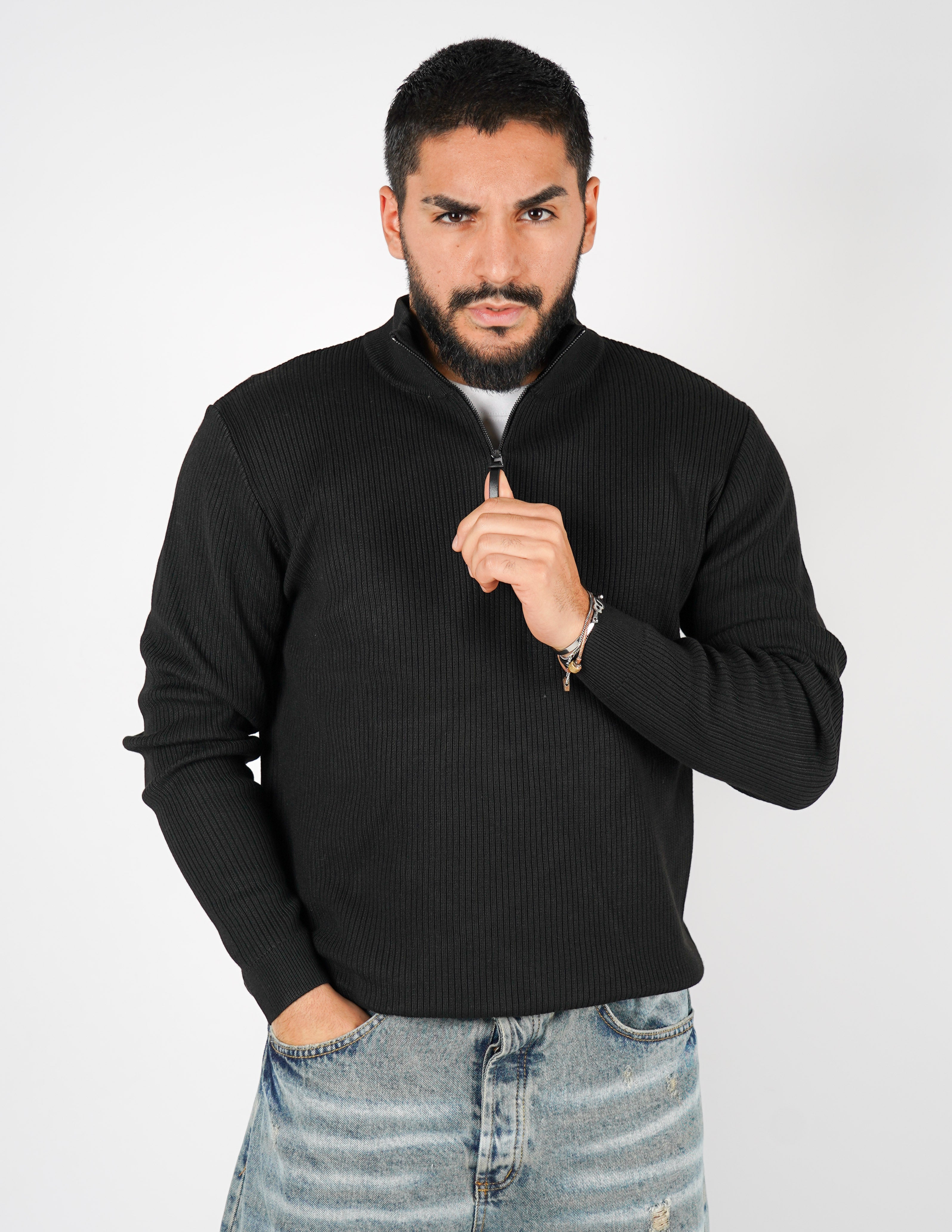 MAGLIONE A COSTE CON MEZZA ZIP