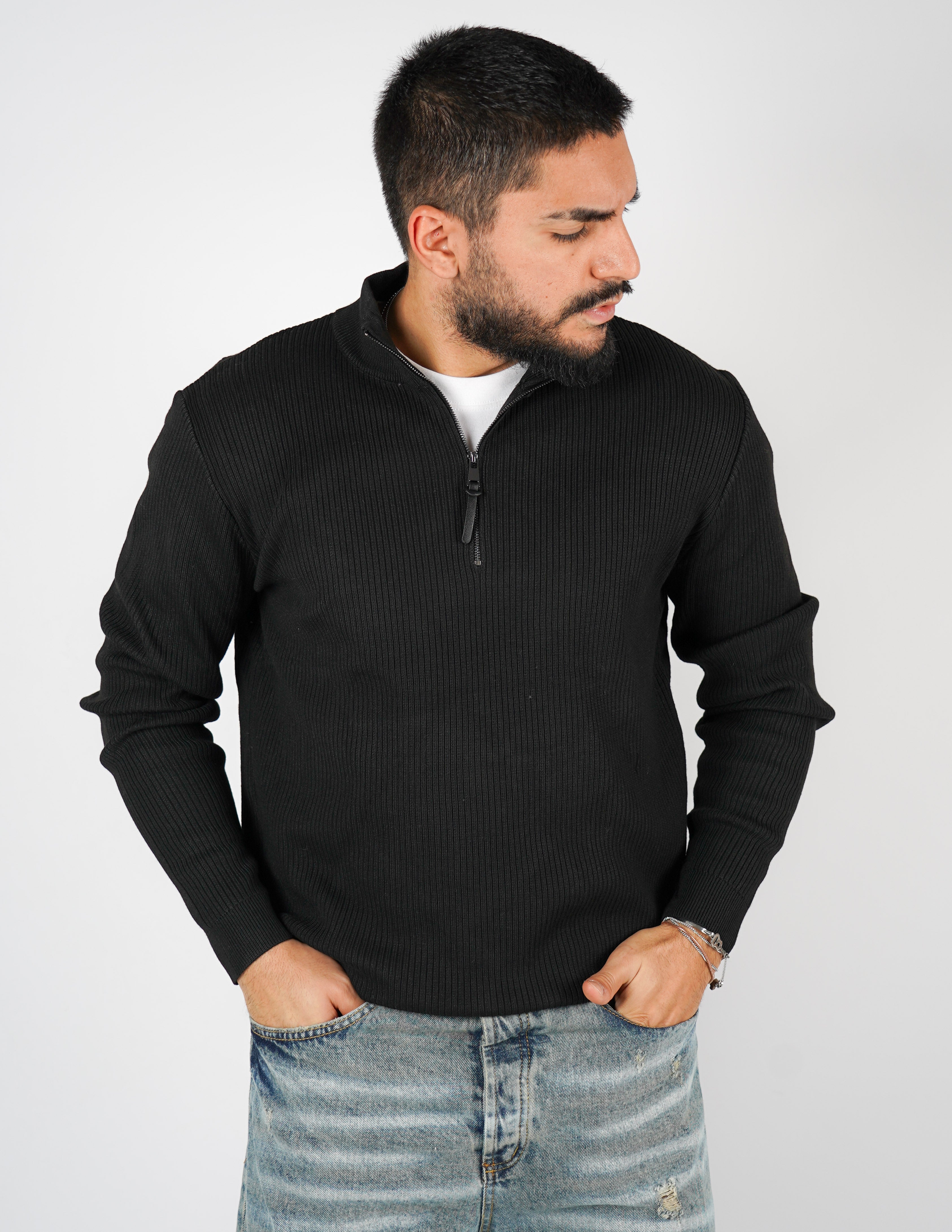 MAGLIONE A COSTE CON MEZZA ZIP