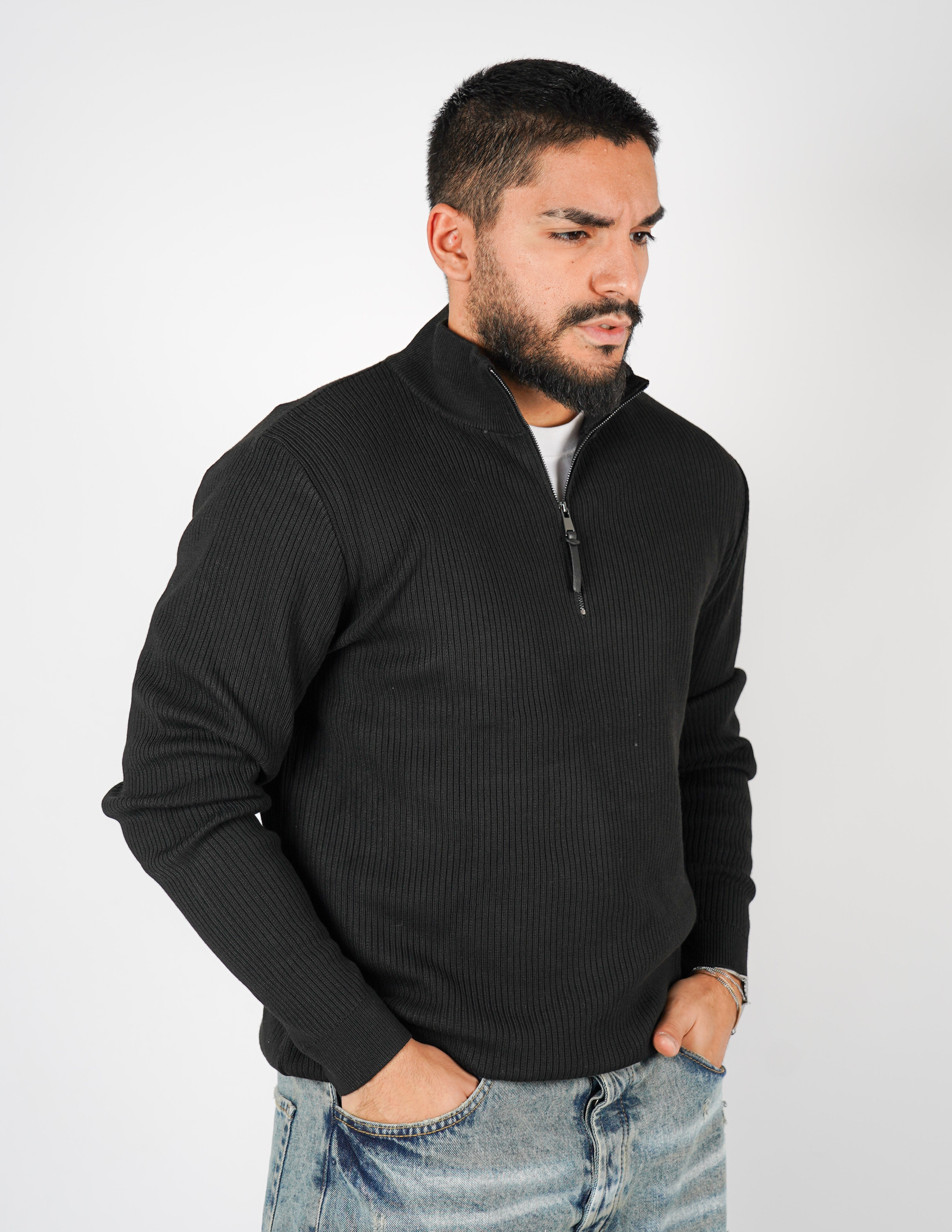 MAGLIONE A COSTE CON MEZZA ZIP