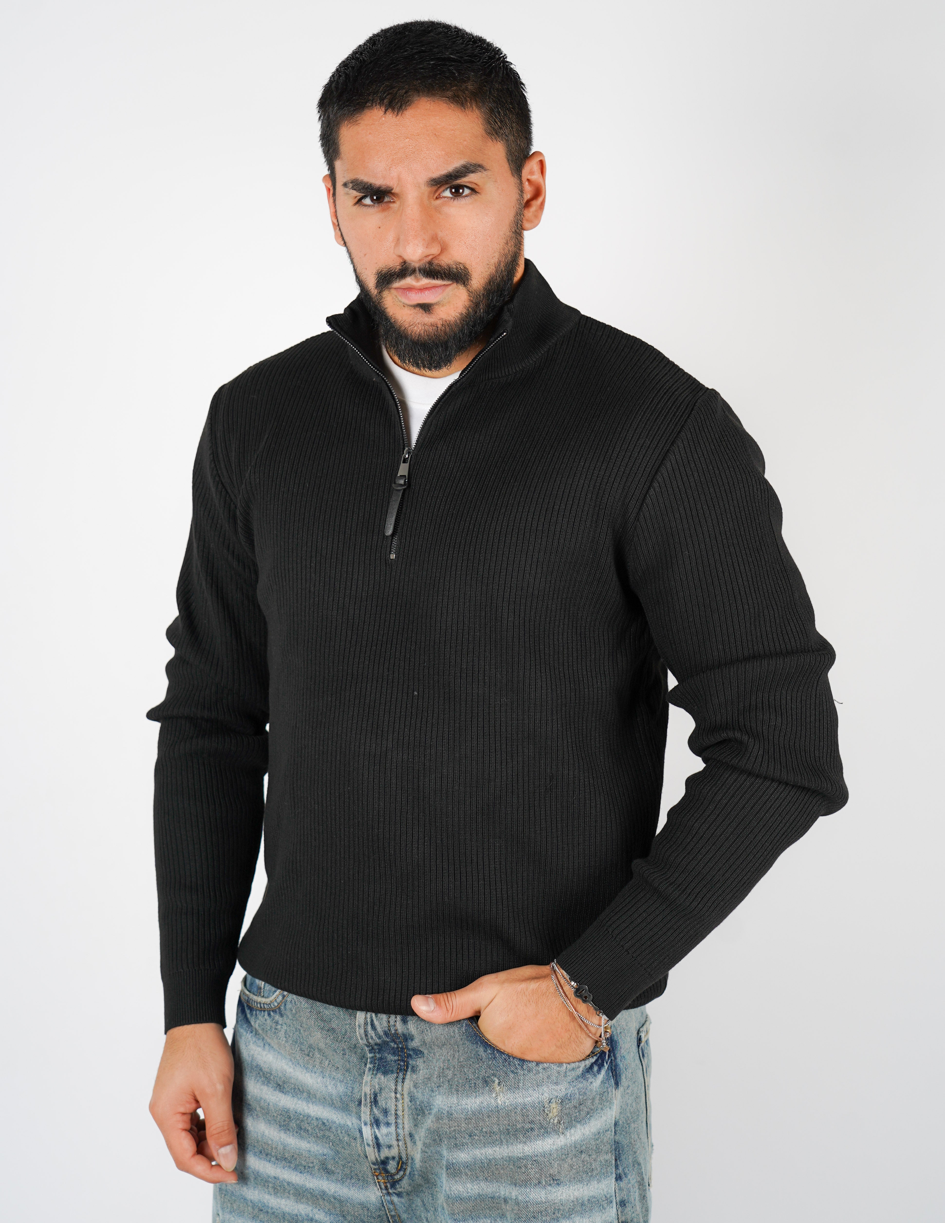MAGLIONE A COSTE CON MEZZA ZIP