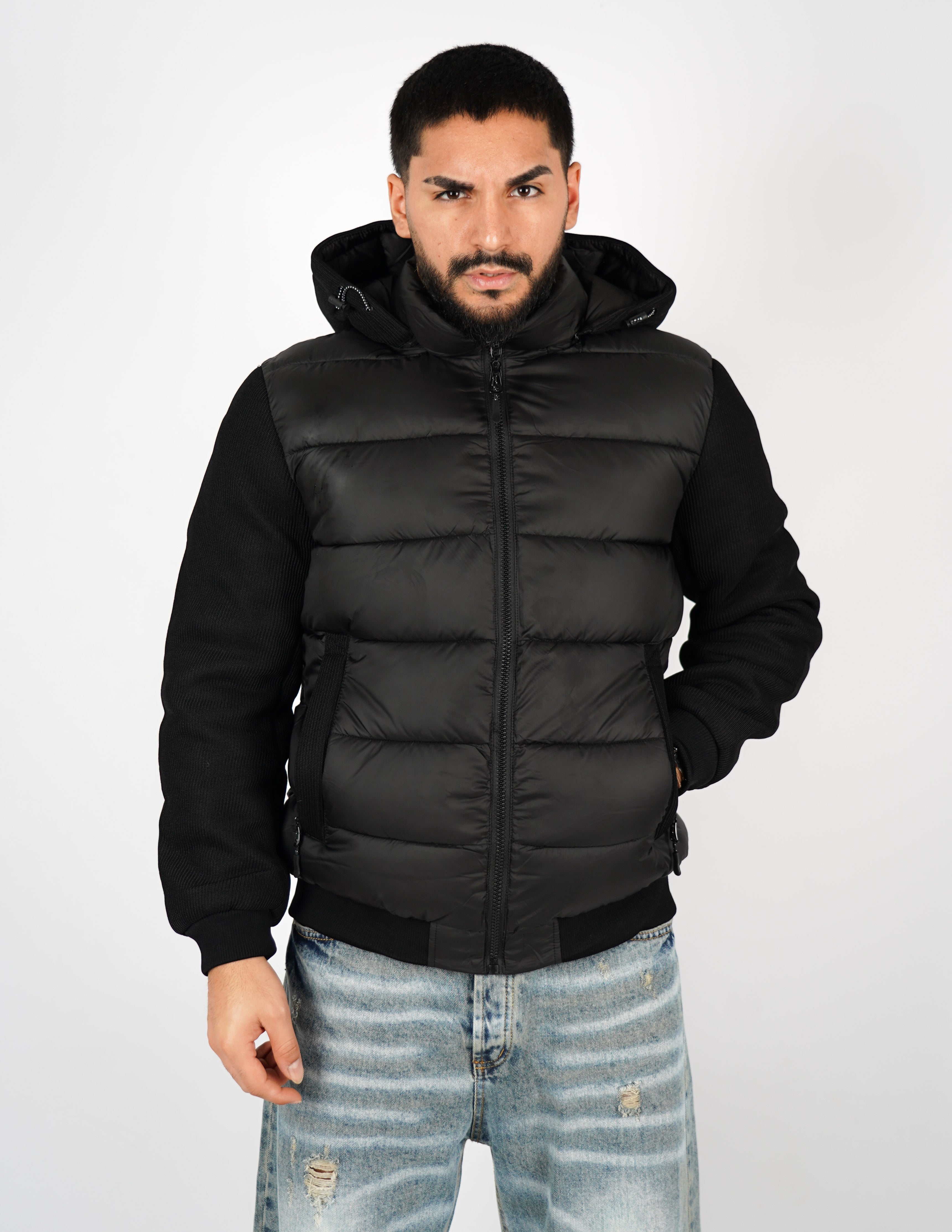 Giubbino imbottito con maniche in maglia