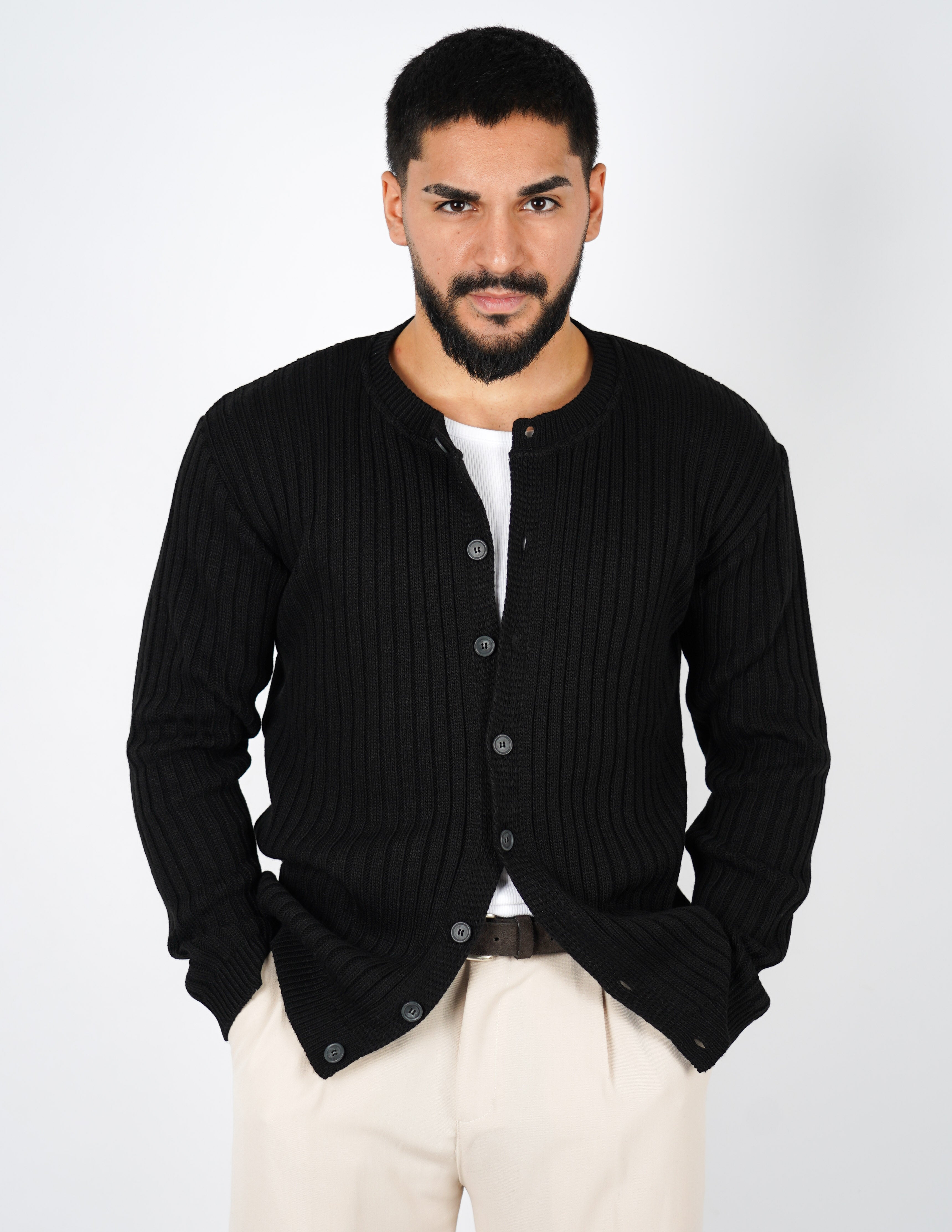 cardigan con bottoni a coste