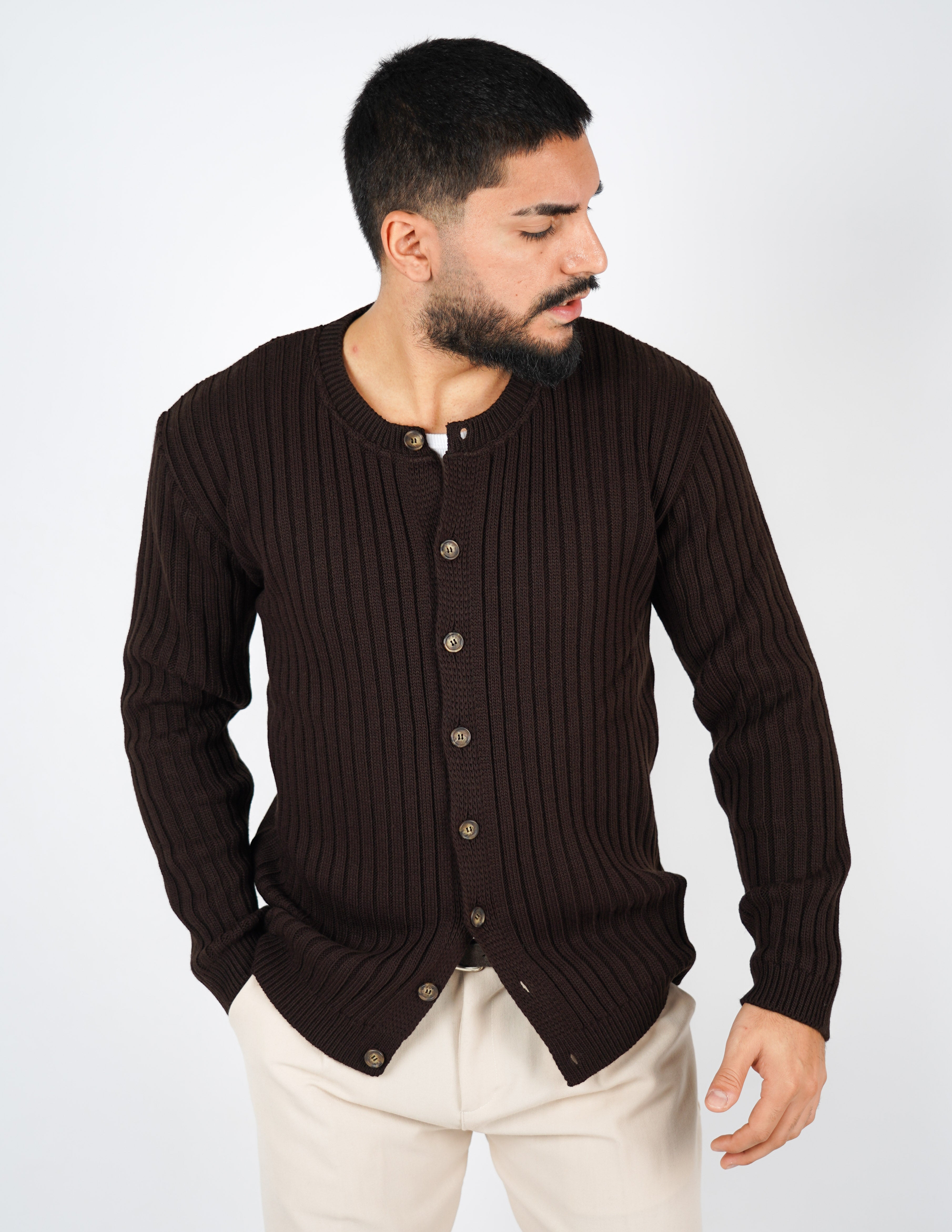 cardigan con bottoni a coste