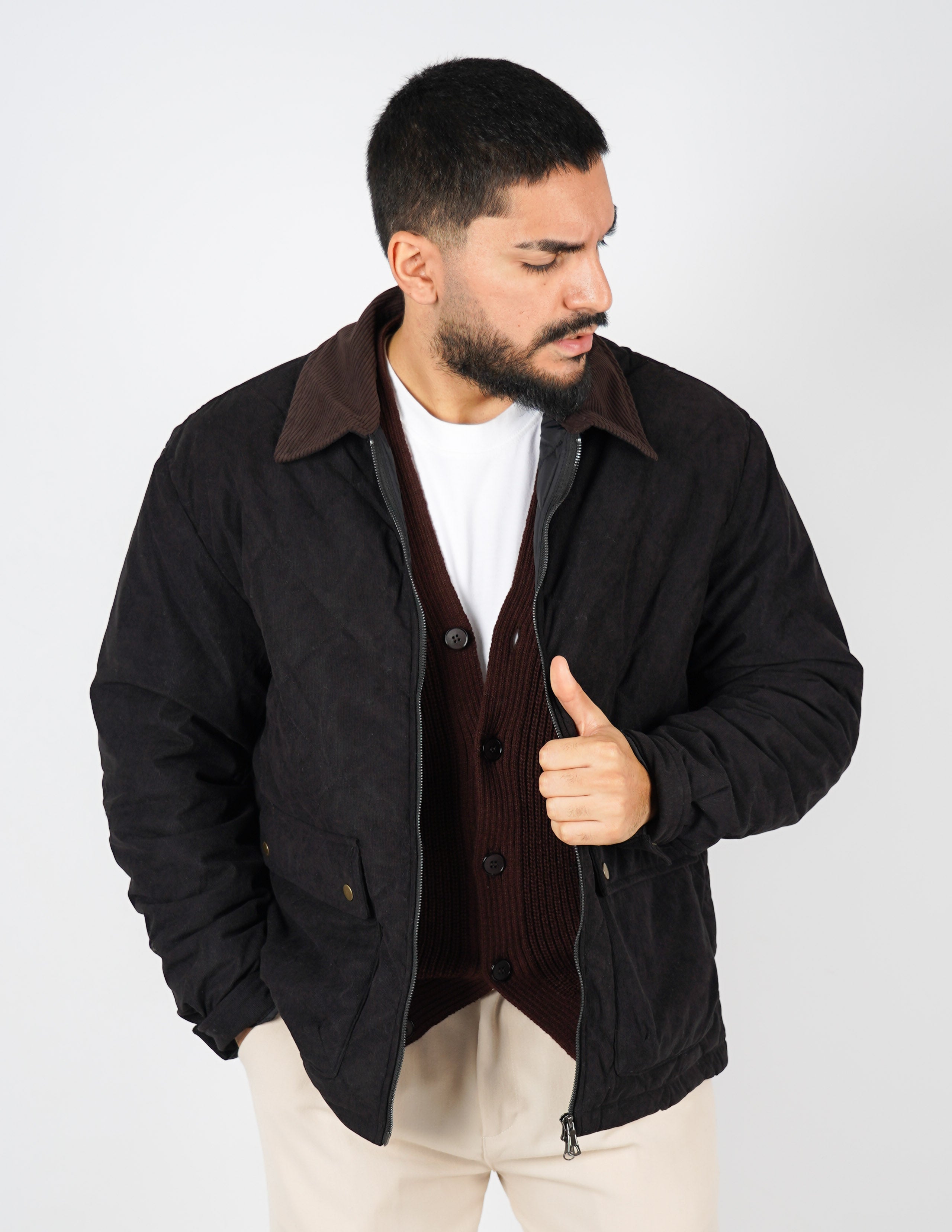 Giubbino in velluto con collo marrone