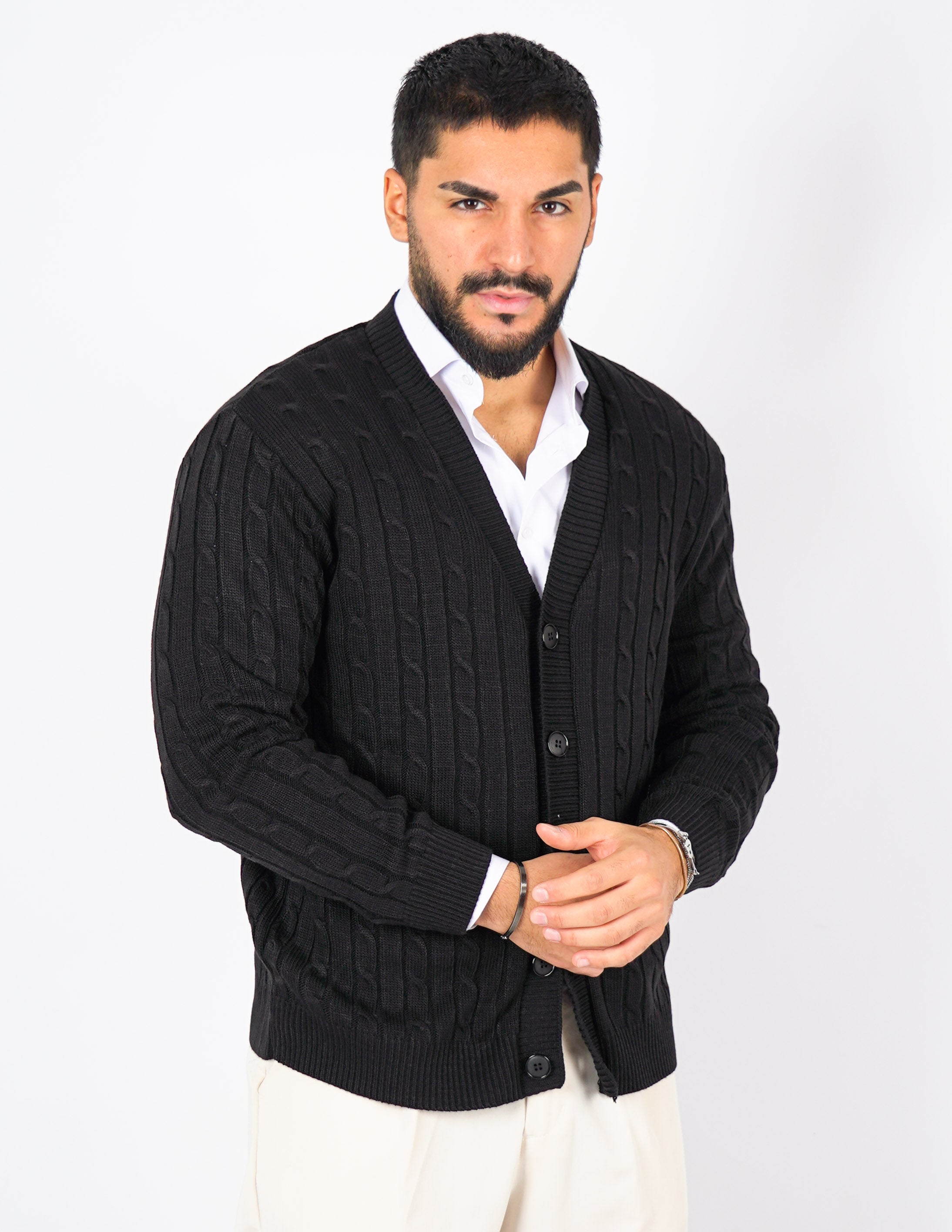 Cardigan strutturato a treccia