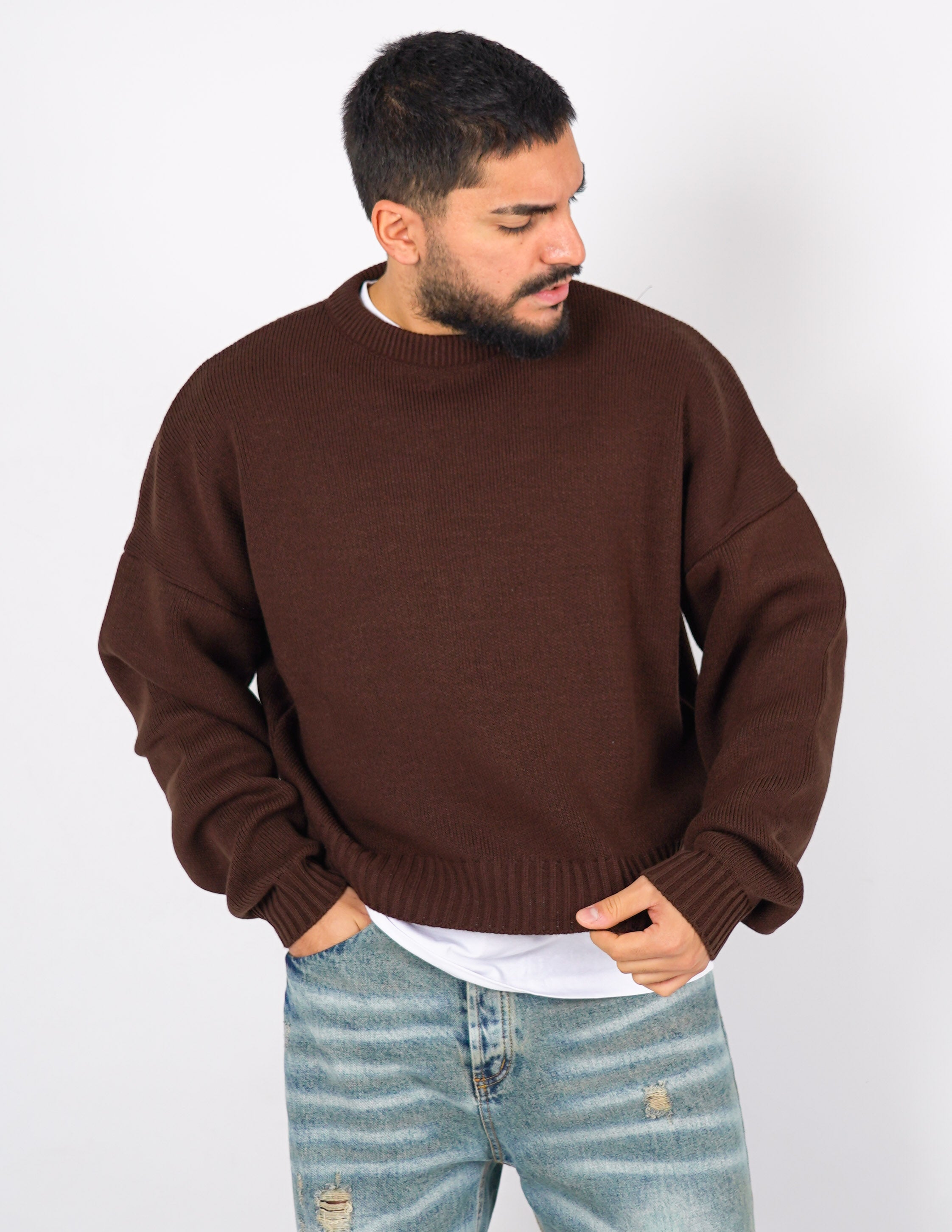Maglione crop in lana